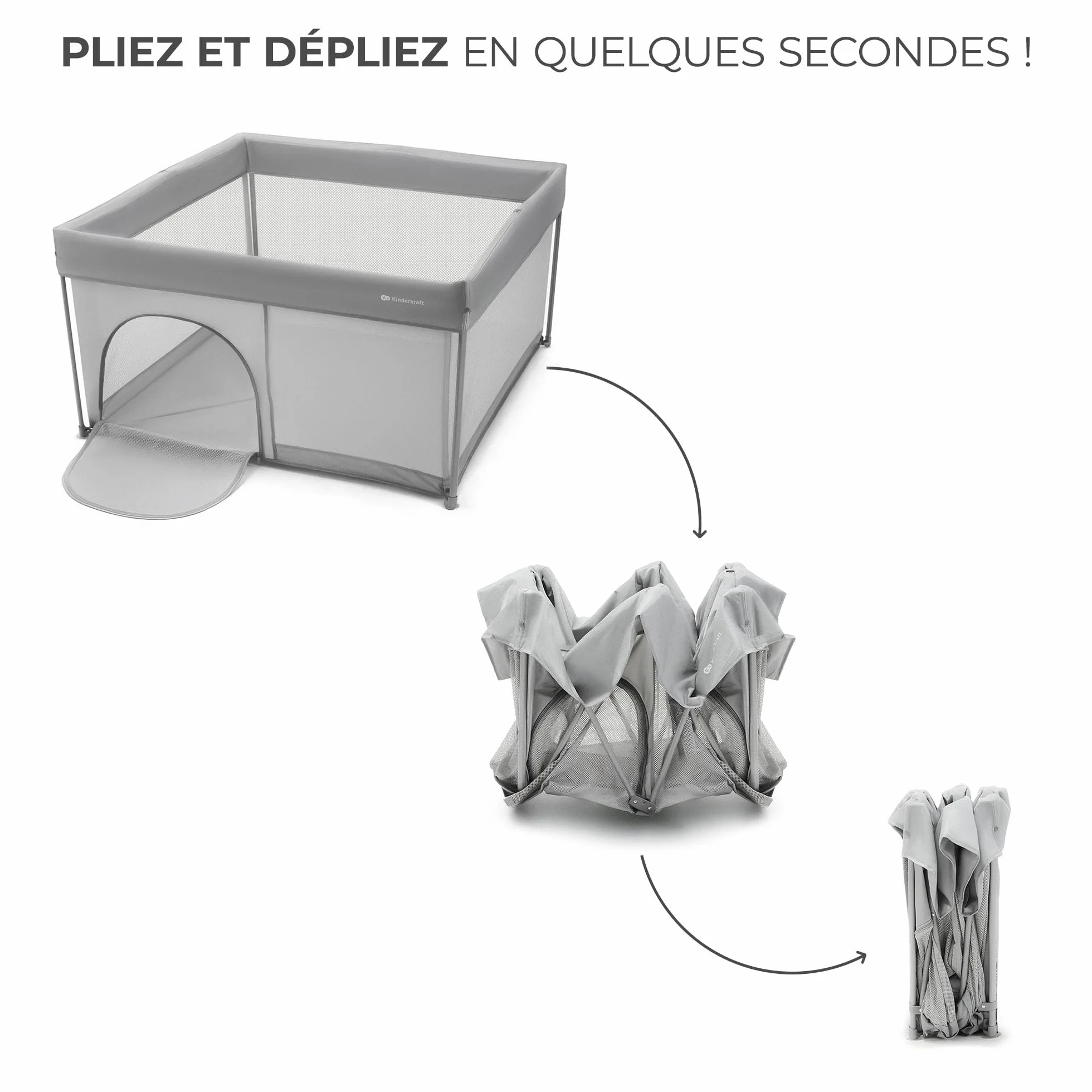 Kinderkraft ZIKI Parc bébé pliable, jusqu'à 4 ans, cadre acier, gris