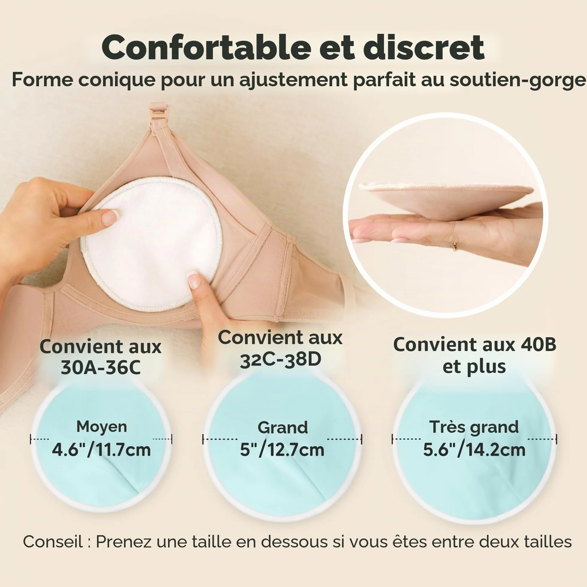 Coussinets d'allaitement en bambou biologique lavables - 14 pièces avec sac de lavage - Pastel Touch L 12cm