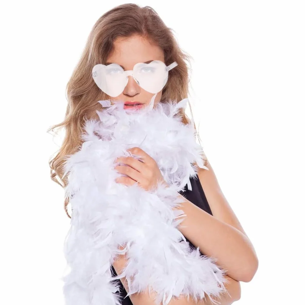 Boa Plume Rose pour Femme avec Lunettes Coeur Costume Halloween Fête