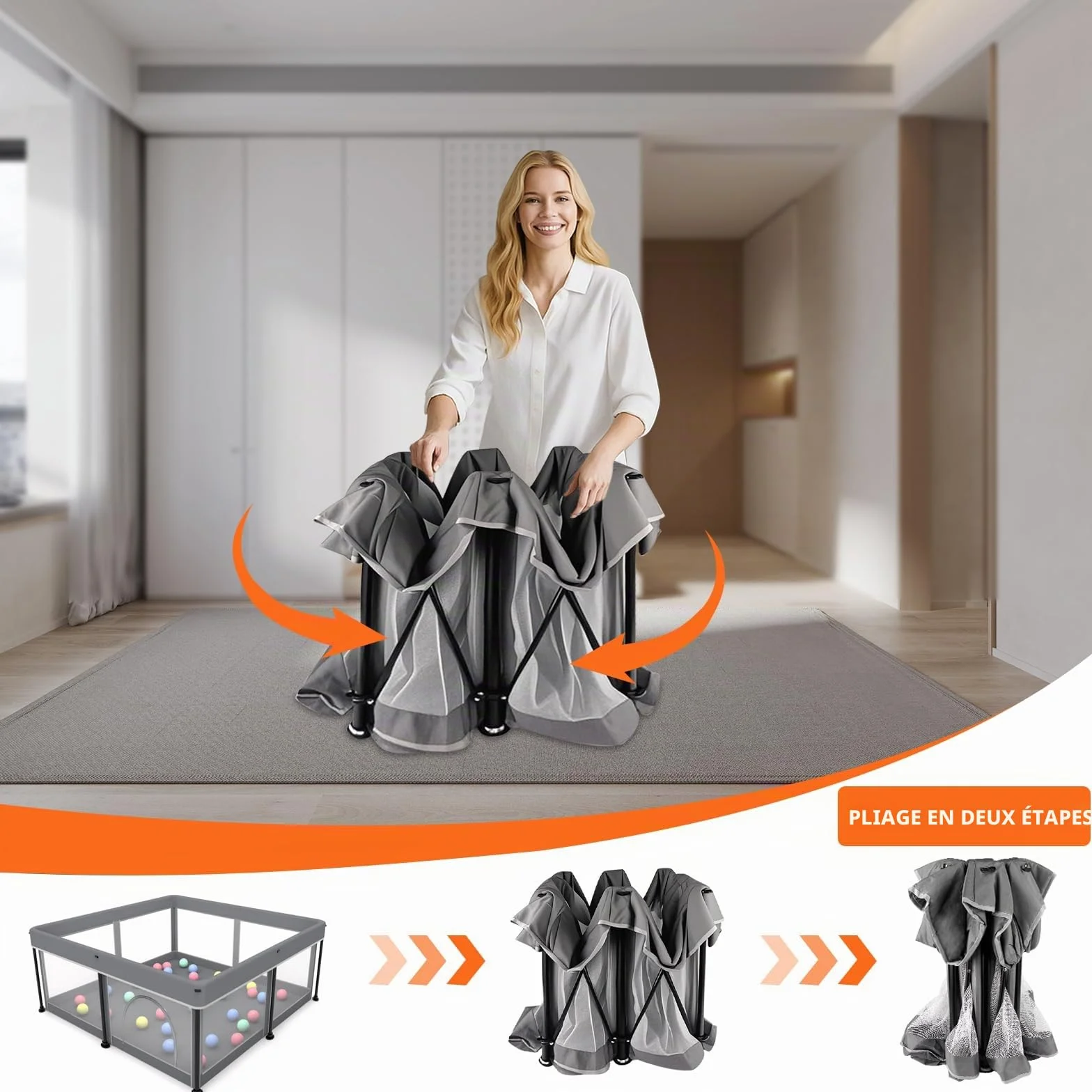 Parc pliable pour bébé avec tapis, portable, spacieux, robuste, installation rapide