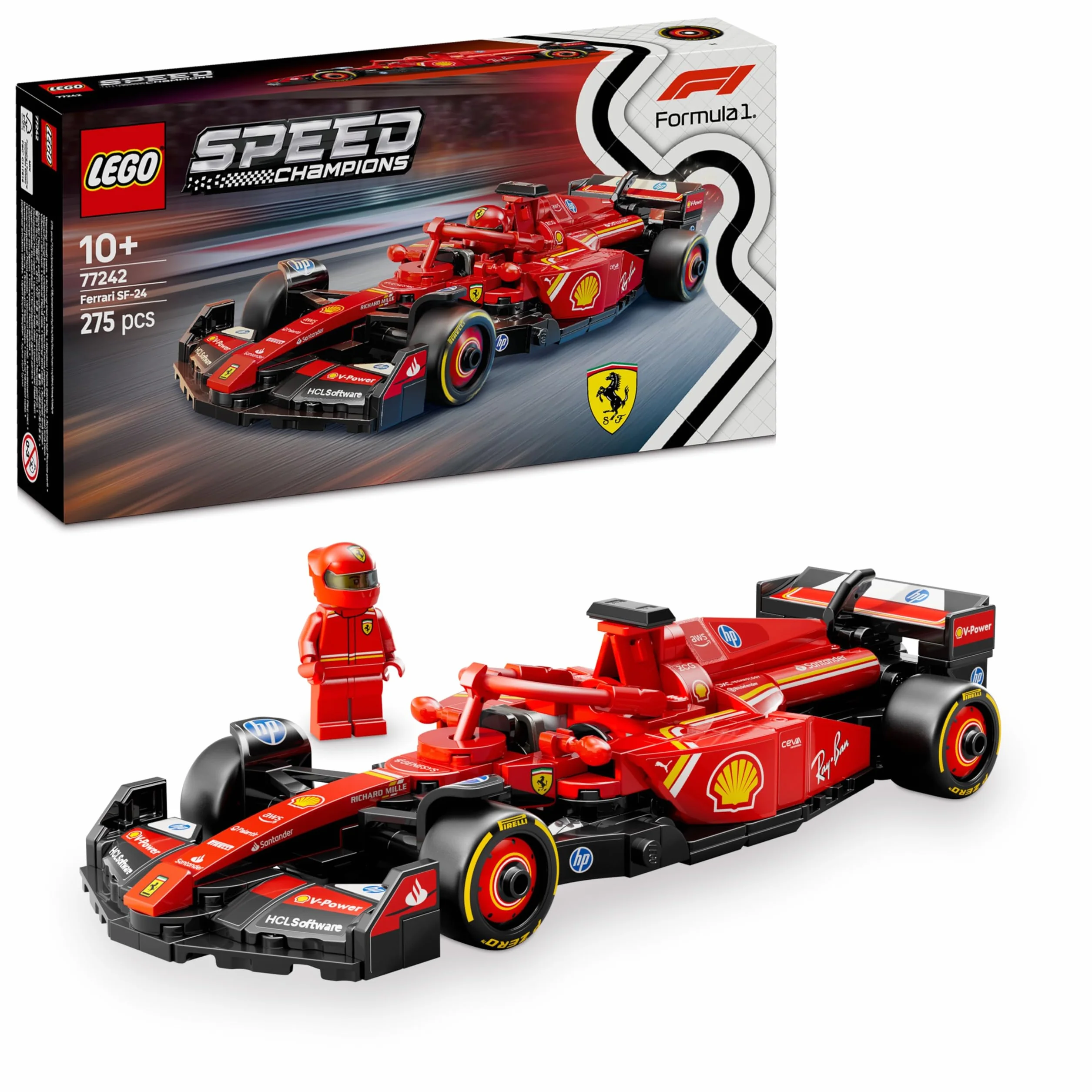 LEGO Speed Champions Ferrari SF-24 F1 Voiture de Course - Jeu de Construction avec Minifigurine Pilote 77242