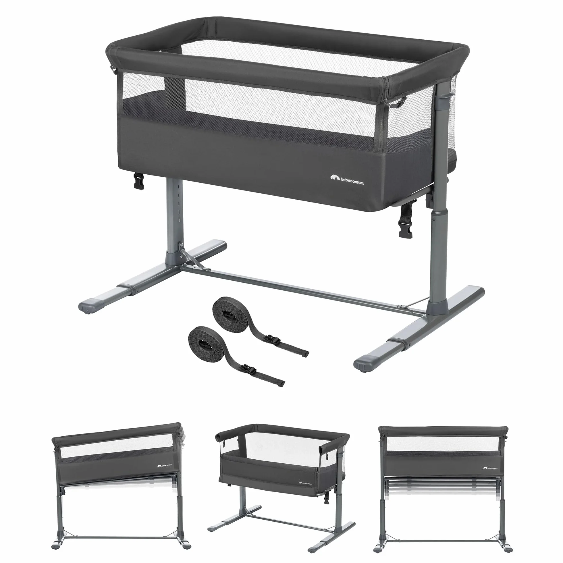 Bebeconfort Zina Berceau Bebe Cododo 0-6 Mois 0-9 kg Pliable 5 Positions Hauteur Réglables Matelas Inclinable Mineral Graphite