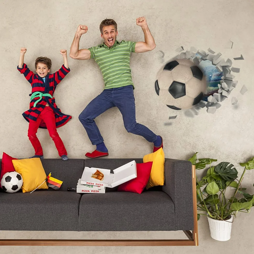 Autocollant Mural Football 3D YunBey pour Chambre Garçon Décoration Vinyle