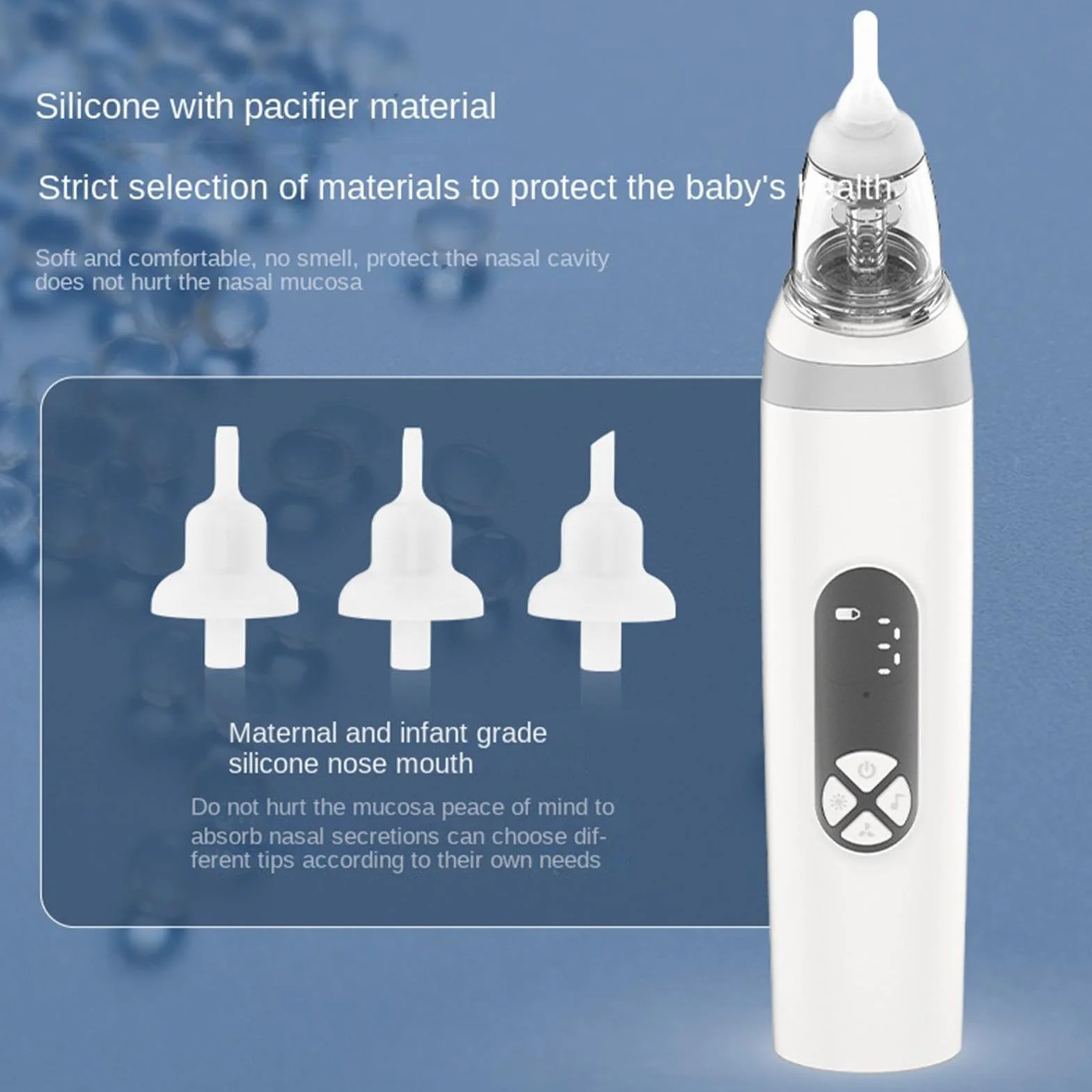 Mouche Bébé Électrique Aspirateur Nasal Rechargeable 3 Niveaux Silicone Buses Silencieux Ergonomique