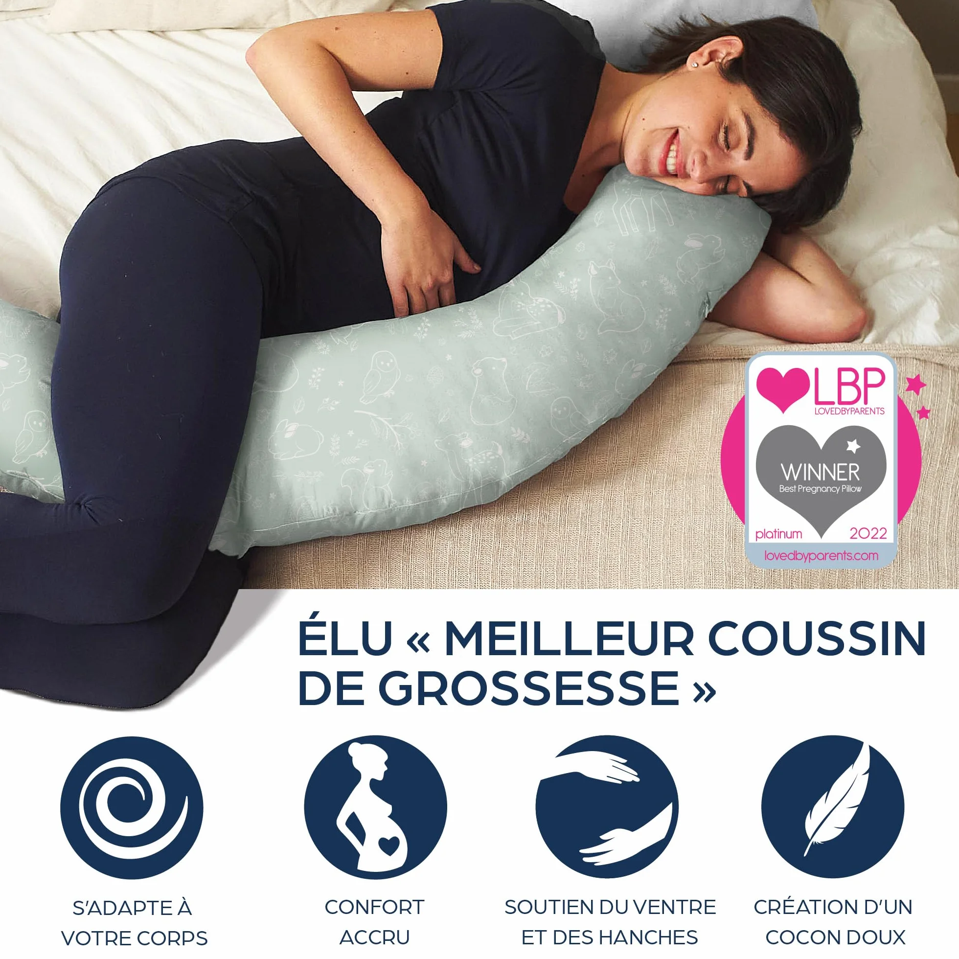 Niimo Coussin de Grossesse et d'allaitement XXL 100% Coton Lavable