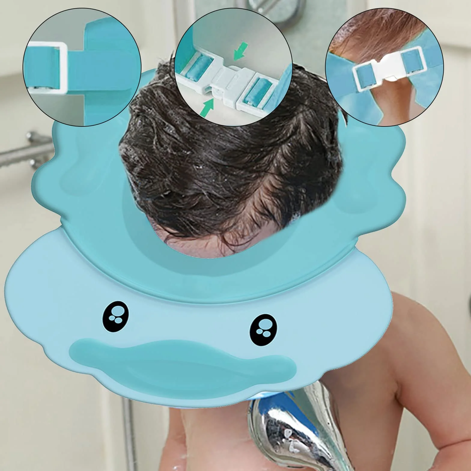 VIKSAUN Bonnet de douche pour enfants bébé, visière réglable protège yeux et oreilles