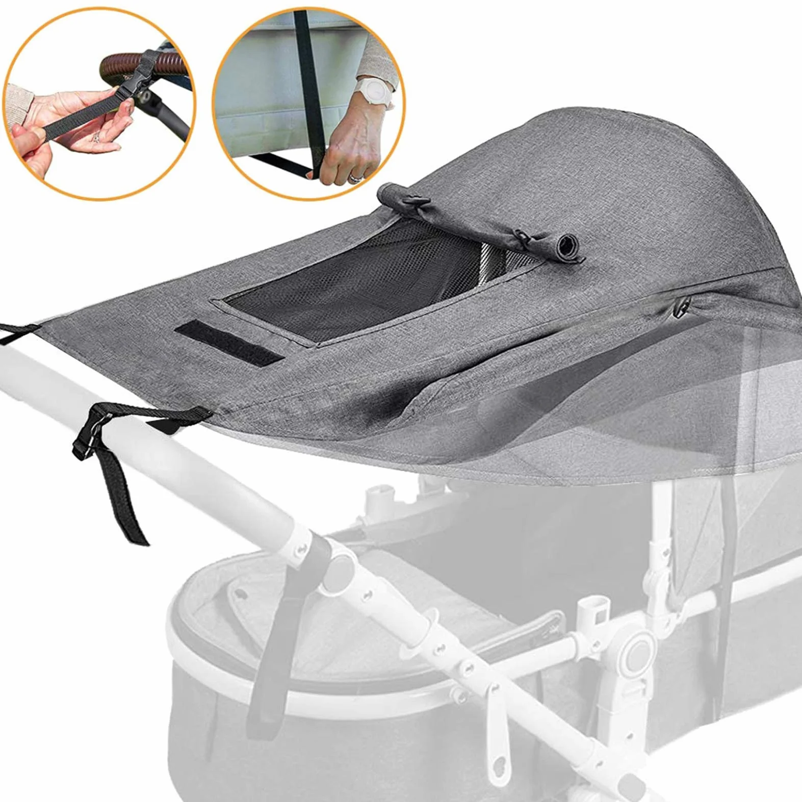 Auvent Pare-Soleil Poussette Universel Réglable Protection Solaire Coupe-Vent Nacelle Noir
