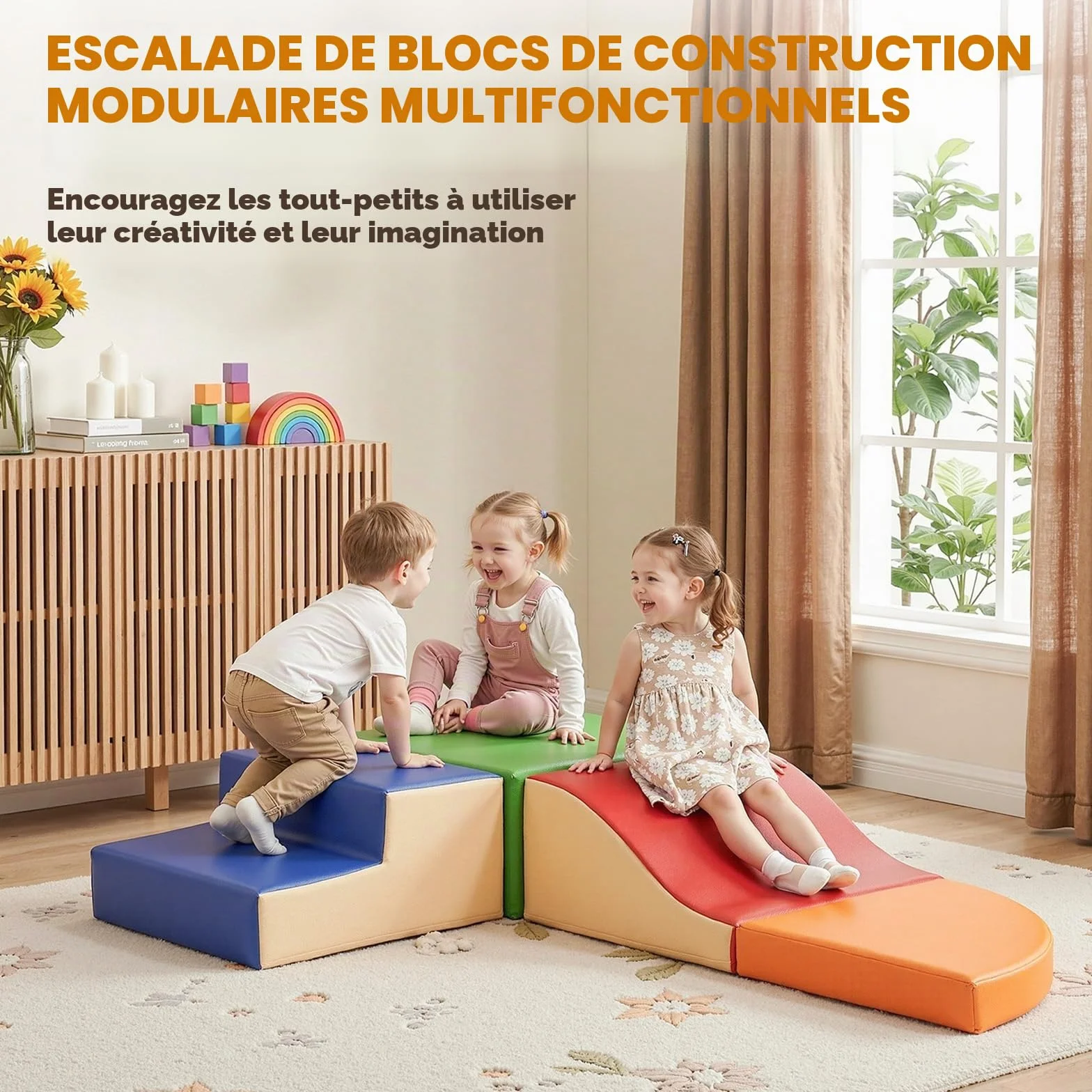 JungleDove Lot de 4 Jouets d’Escalade pour Tout-Petits : Ensemble de Jeu Souple en Cuir PU – Blocs d’Escalade en Mousse pour Ramper et Glisser, Aire de Jeux intérieure pour Enfants (Couleur variée)