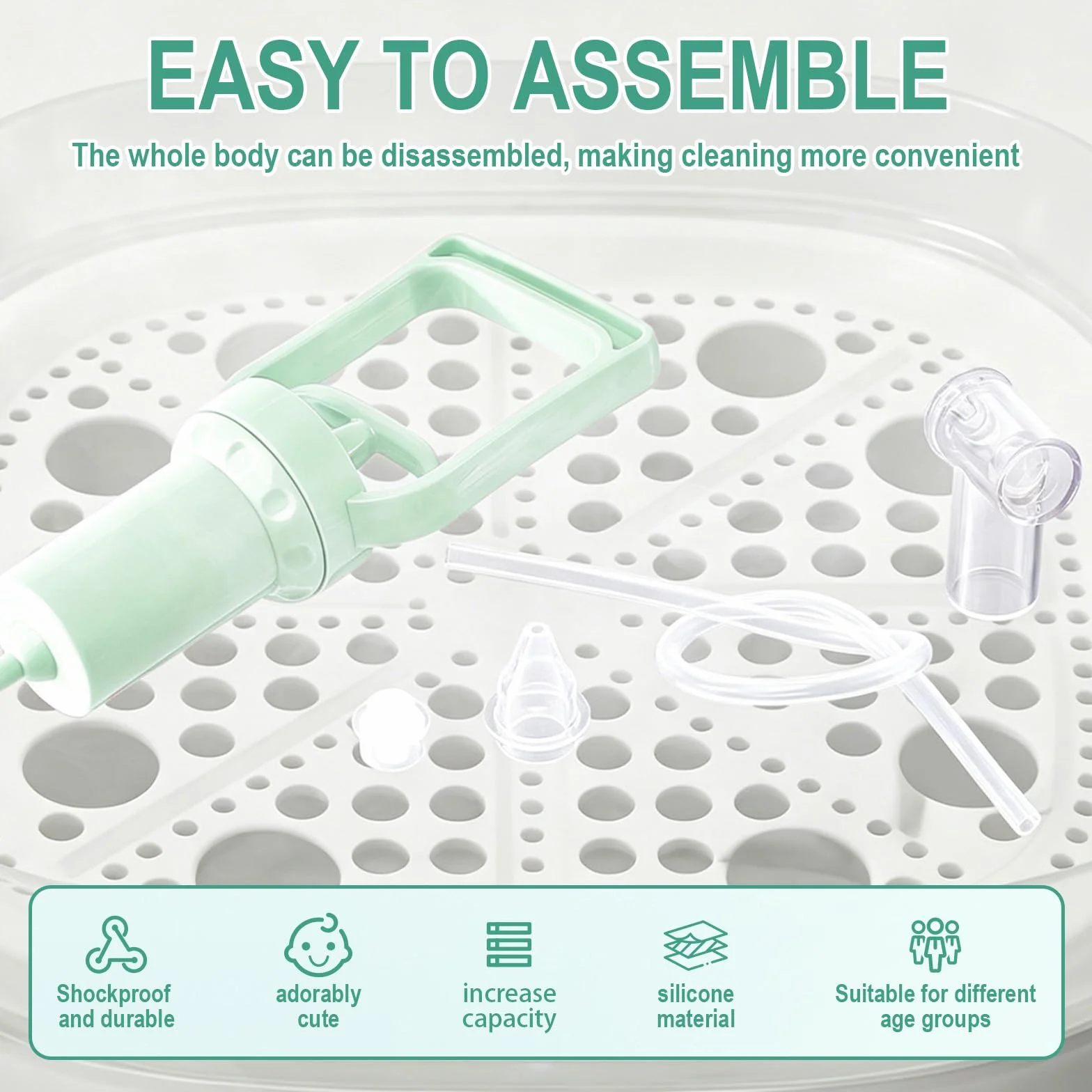 Aspirateur Nasal Manuel Mouche Nez Bébé Pompe Portable Nettoyeur Réutilisable Vert Clair