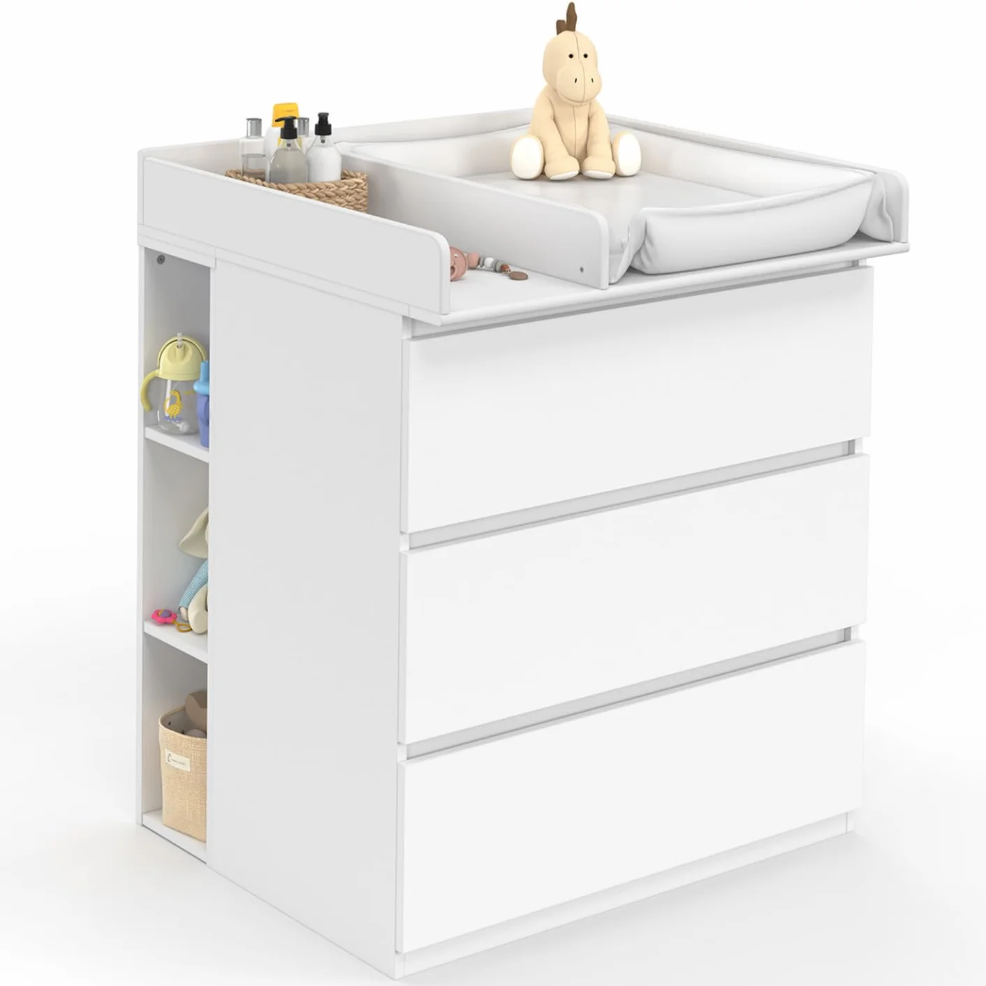 Commode à Langer Ambre Blanc 3 Tiroirs Table à Langer 2 étagères Amovibles
