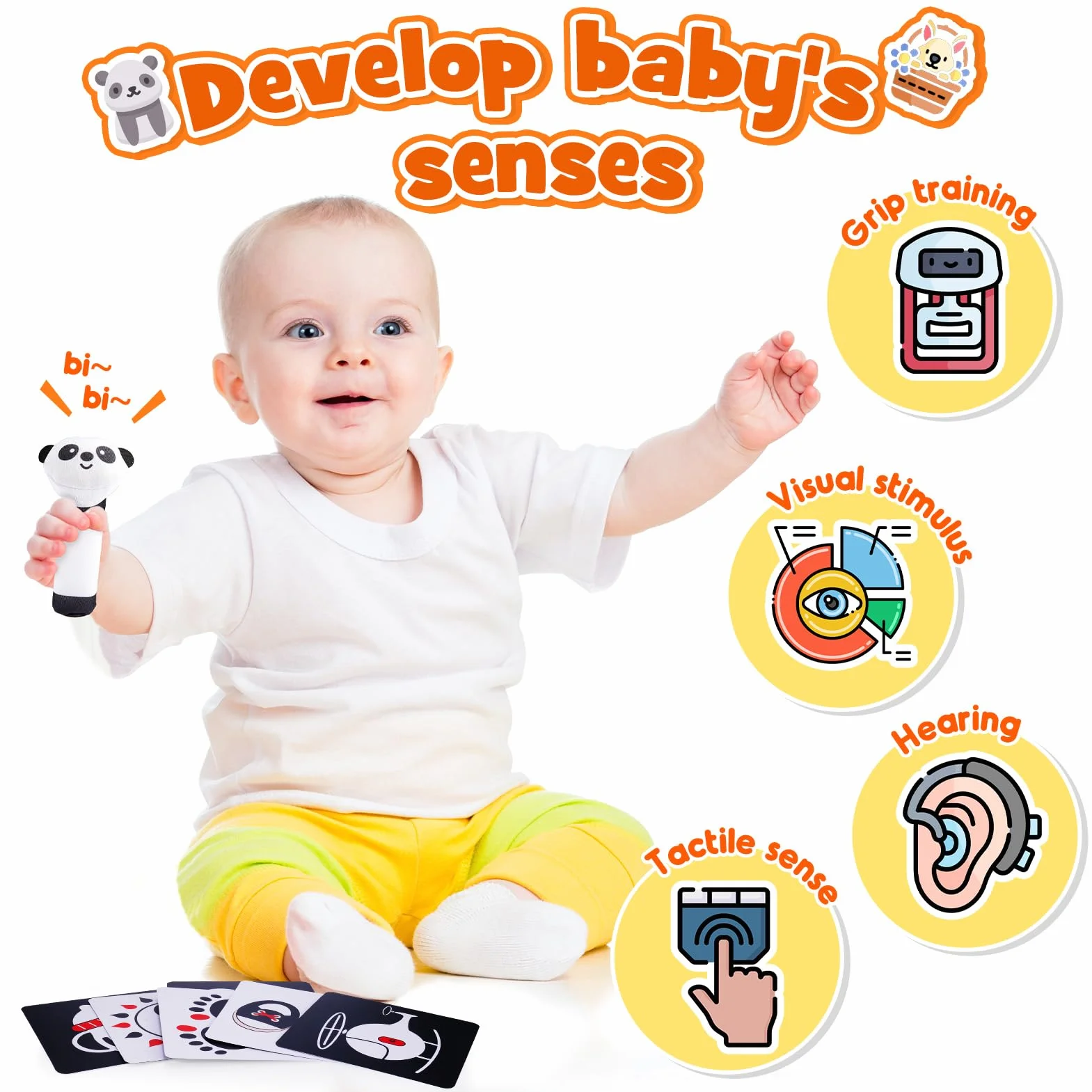 HappyKidsClub Livre Carte Montessori Sensoriel Tissu Noir Blanc Bebe 0-12 Mois Jouets d'éveil