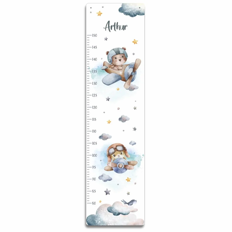 Toise murale enfant personnalisable Avion - Sticker decoration croissance
