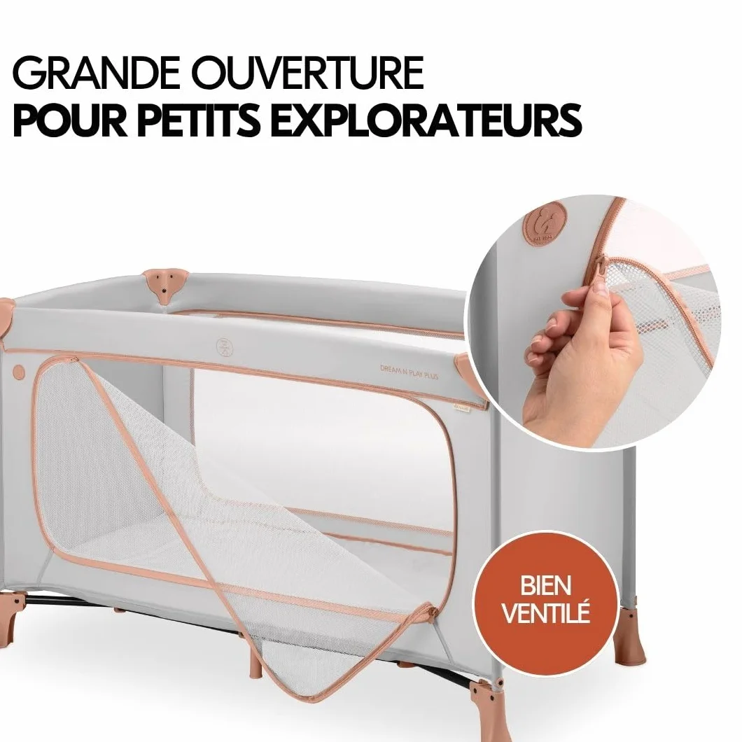 Hauck Dream N Play Plus Lit Parapluie Bébé Pliable avec Matelas, Moustiquaire, Sac de Transport – Dusty Cork
