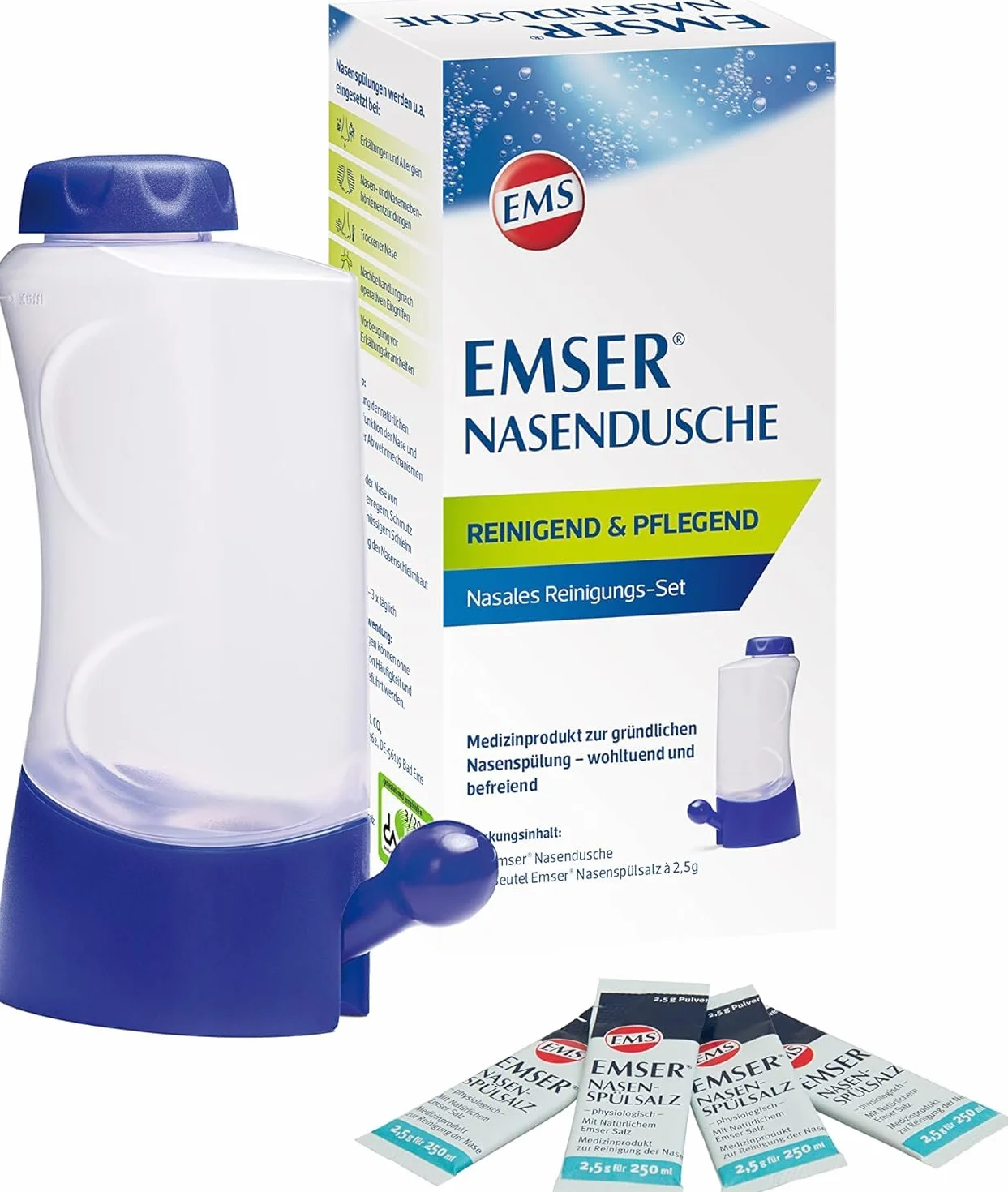 EMSER Nasendusche nasales Reinigungs-Set mit Spülsalz-Beuteln, 1 Stück