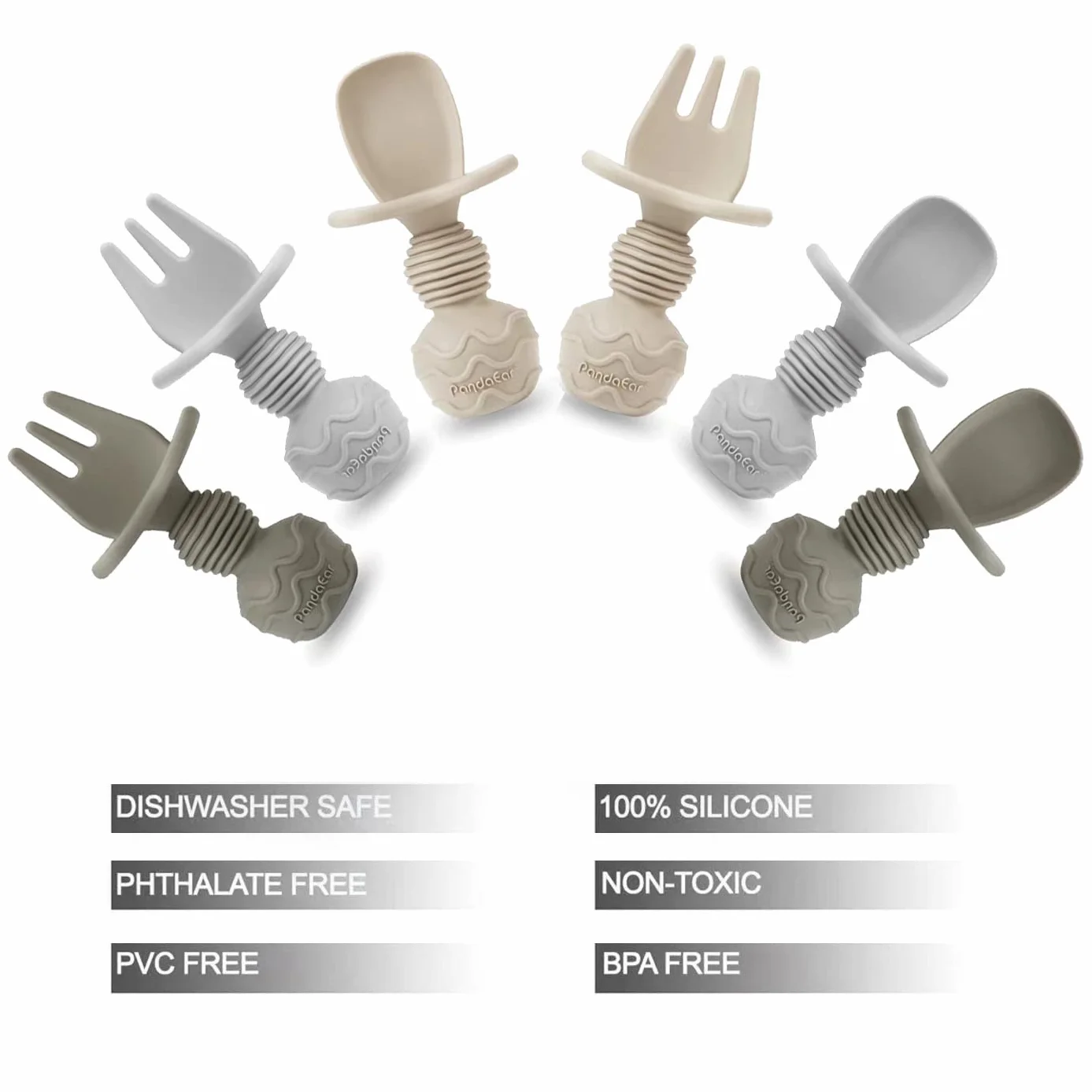 PandaEar Lot de 6 Cuillères et fourchettes en silicone pour bébé 3 mois