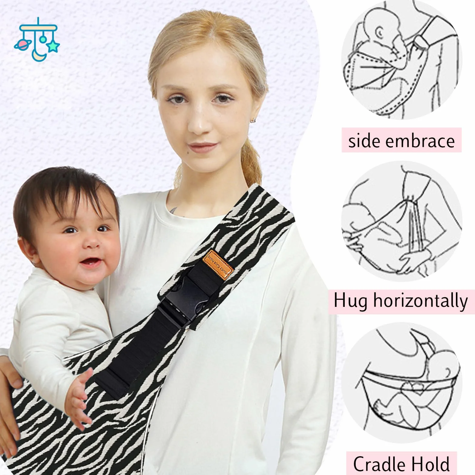Baby Carrier Physiologique Porte Bebe Toddler Réglable Léger Respirant 0-36 Mois Kangourou Sling (Rayures Zèbre)