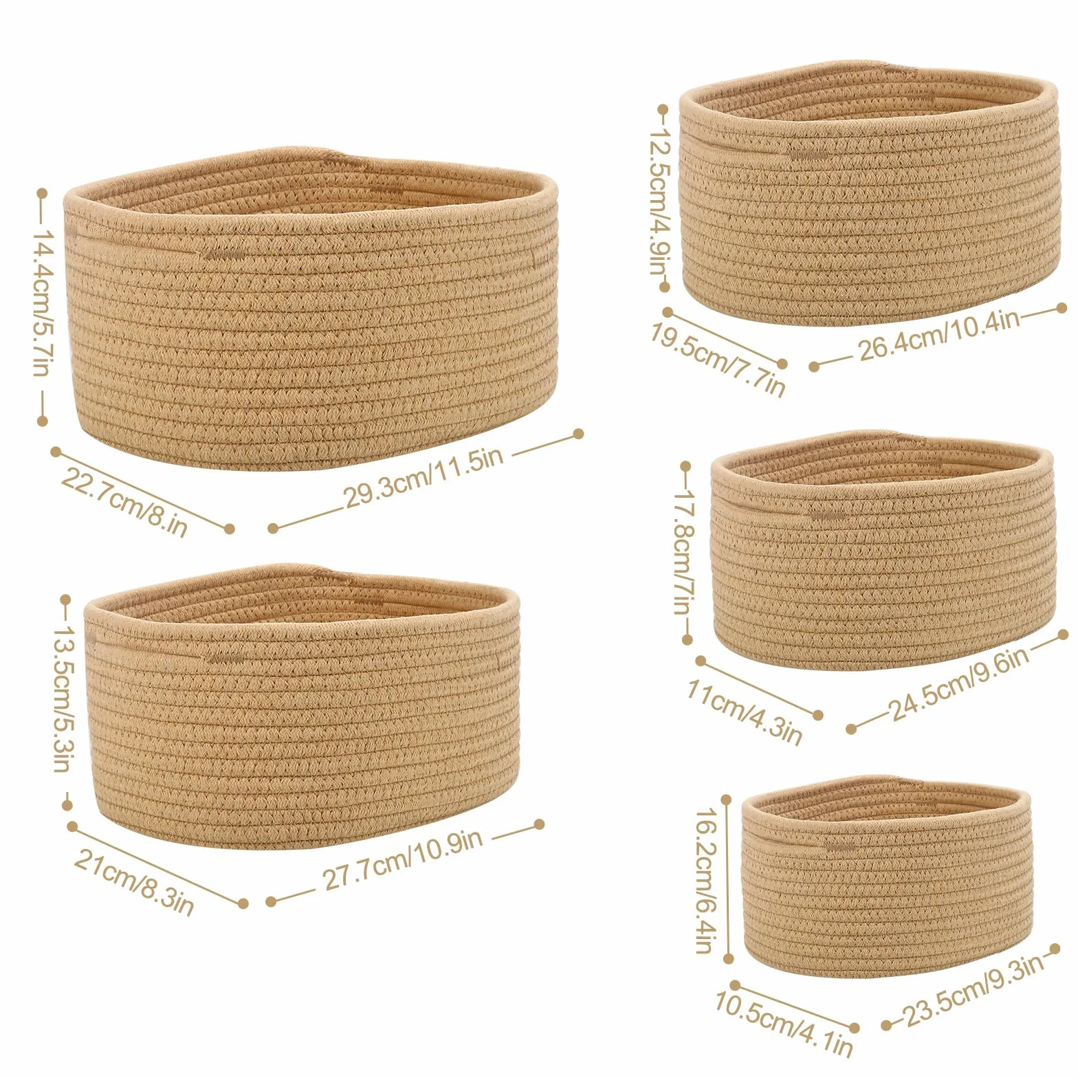 Panier Rangement Lot de 5 Jute pour Salle de Bain Cuisine Organisateur Empilable