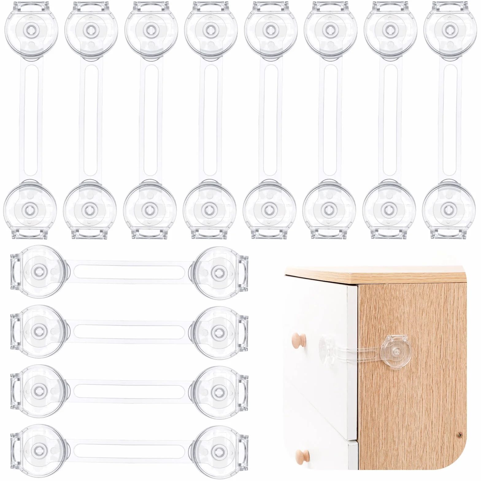 AiQInu Securite Placard Enfant 12 Pièces, ABS Bloc Porte Securite Bebe, Bloque Porte BéBé pour Armoire, Toilette, Frigo, Four, Réfrigérateur (Transparent)