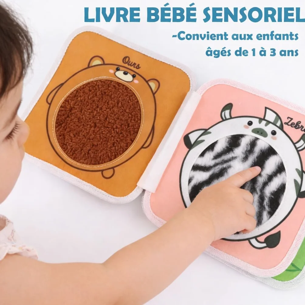 The Little Ones Malin I Livre sensoriel d'éveil Montessori motricité fine français bébé 1-3 ans busy board animaux textures pages couleurs
