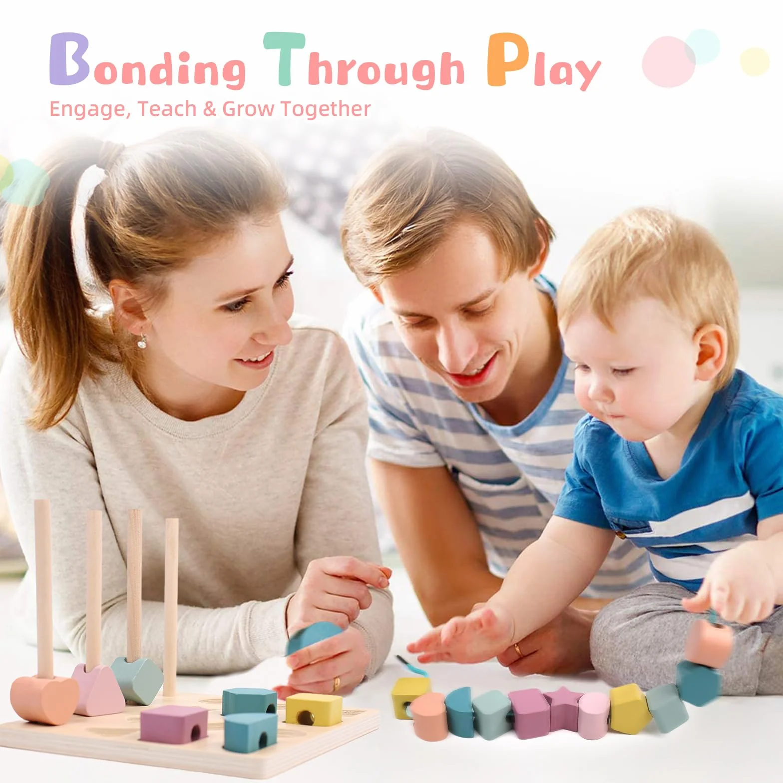 Jeux Montessori Enfant 3 en 1 Jouet d'Activité Empilable Enfiler Tri Bois Cadeau Garçon Fille 2-5 Ans