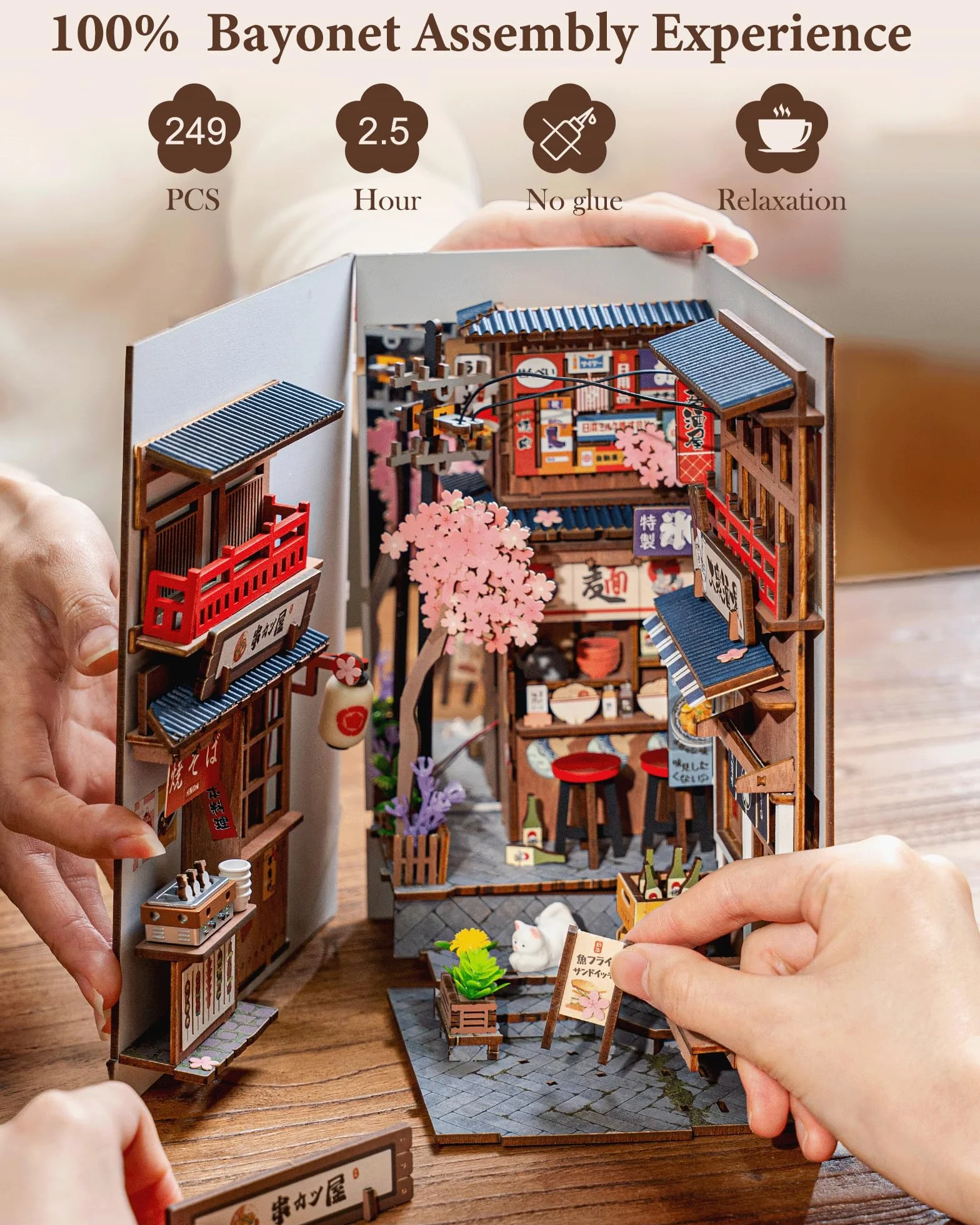 Rolife Book Nook Sakura Wine Alley – Booknook Izakaya Japonais DIY Miniature House 3D Puzzle pour Étagère, Cadeau Anti-Stress