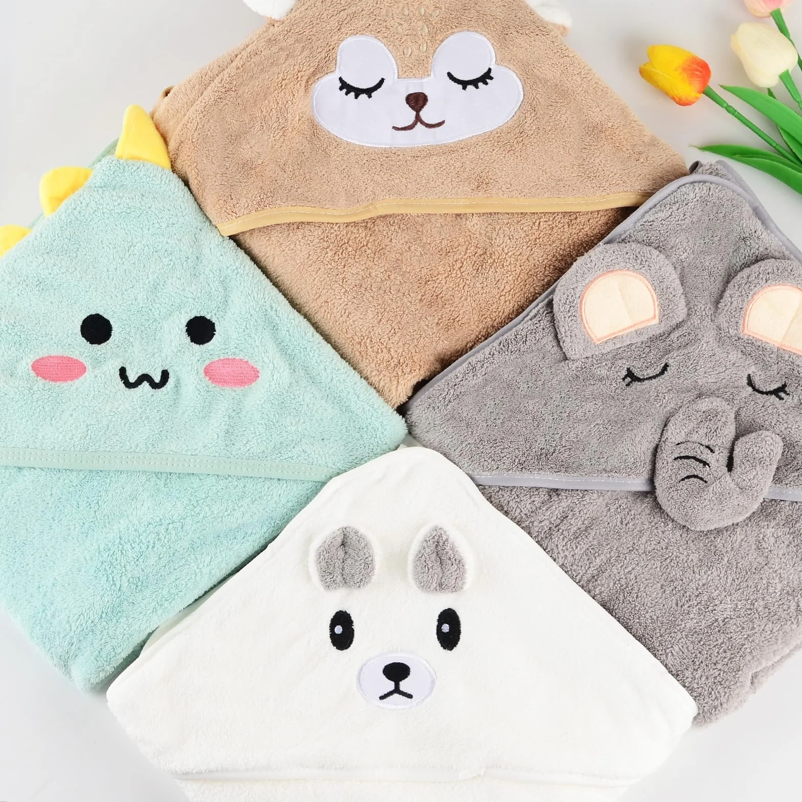 Cape de Bain Bébé 4 Pièces Serviette à Capuche Super Absorbante