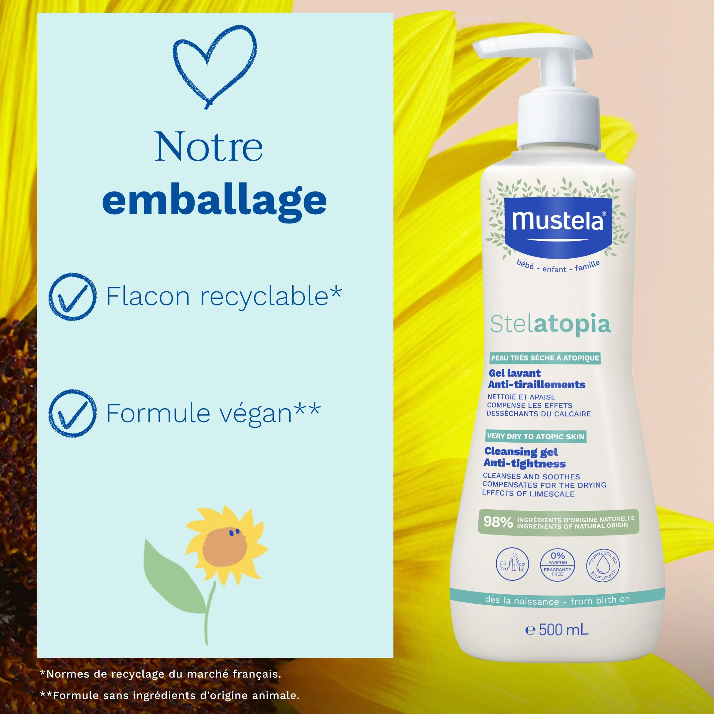 Mustela Stelatopia Gel Nettoyant Corps et Cheveux 500ml Peaux Sèches Dermatites Atopiques Bébés Enfants
