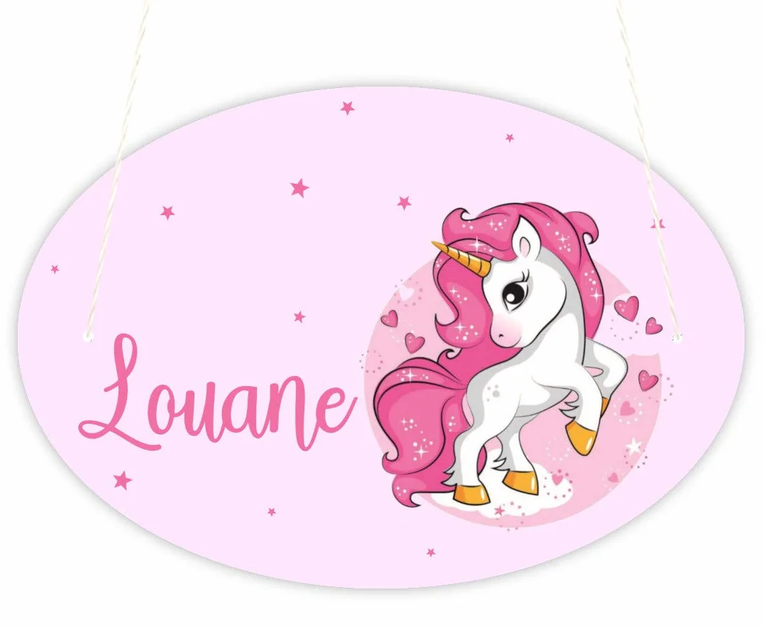 Plaque de Porte Personnalisable Licorne Étoiles Décoration Chambre Enfant