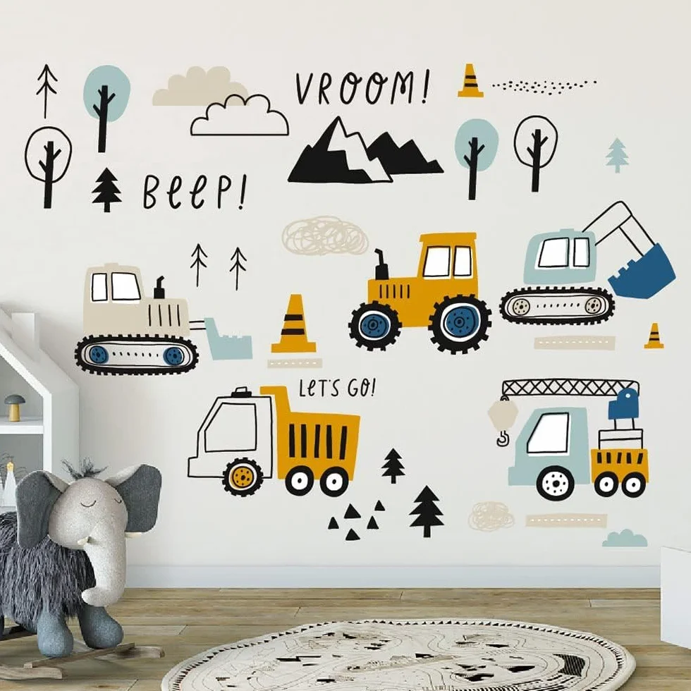 Stickers Muraux Enfants 37 Pièces Decoration Chambre Bebe Garcon Autocollant Mural Voiture Tracteur