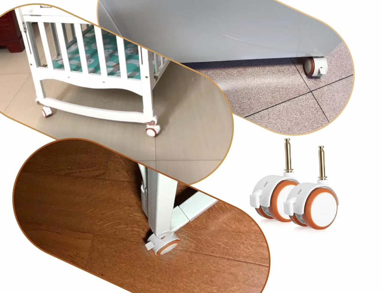 Roulettes de direction pour meubles enfants, roulettes lit bébé, 4 pièces avec manchon, blanc