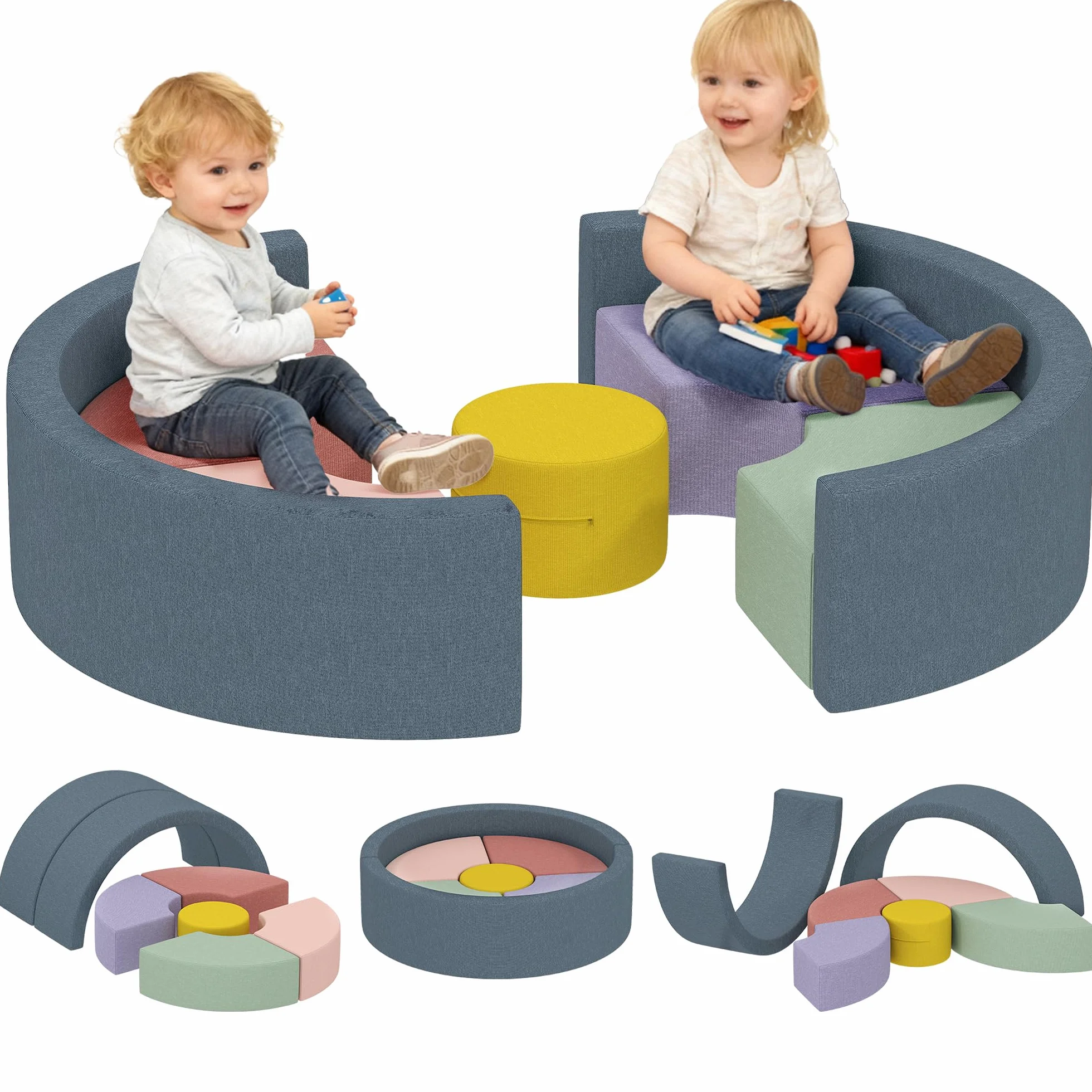 AIYAPLAY Parcours motricité bébé Mousse 7 PCS Module motricité avec Housse Lavable Jouets éducatifs Ramper Grimper Multicolore