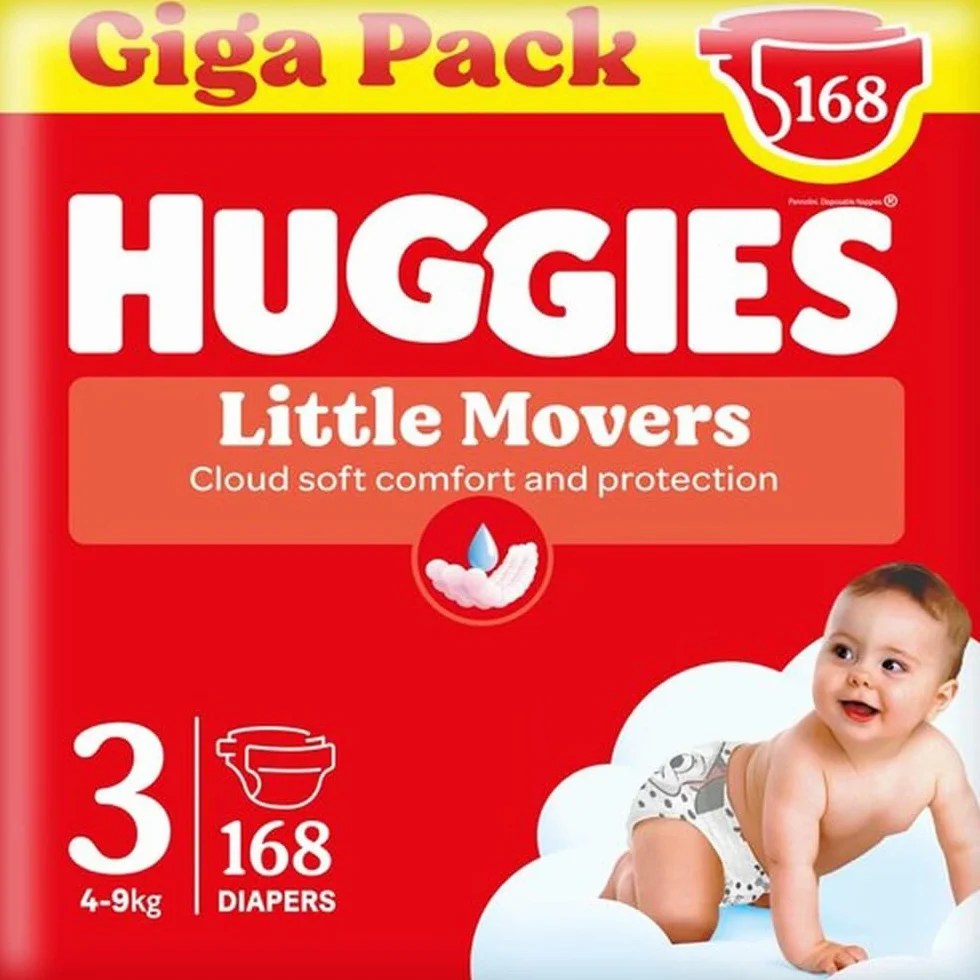HUGGIES Little Movers Couches bébé taille 3 (4-9kg) Pack 1 mois 168 Couches