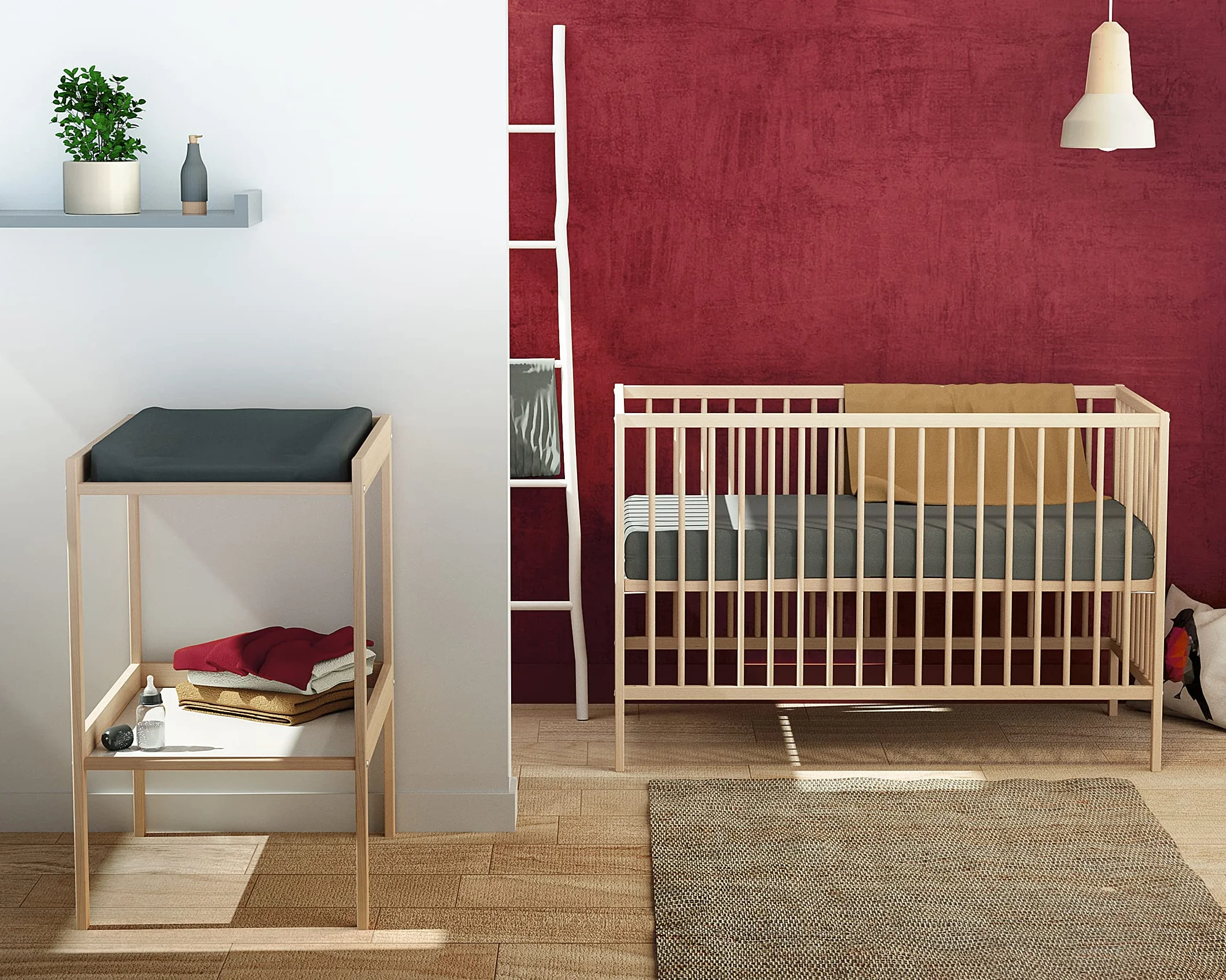 Lit bébé 60x120cm Hêtre Brut Bois massif Sommier réglable 3 hauteurs