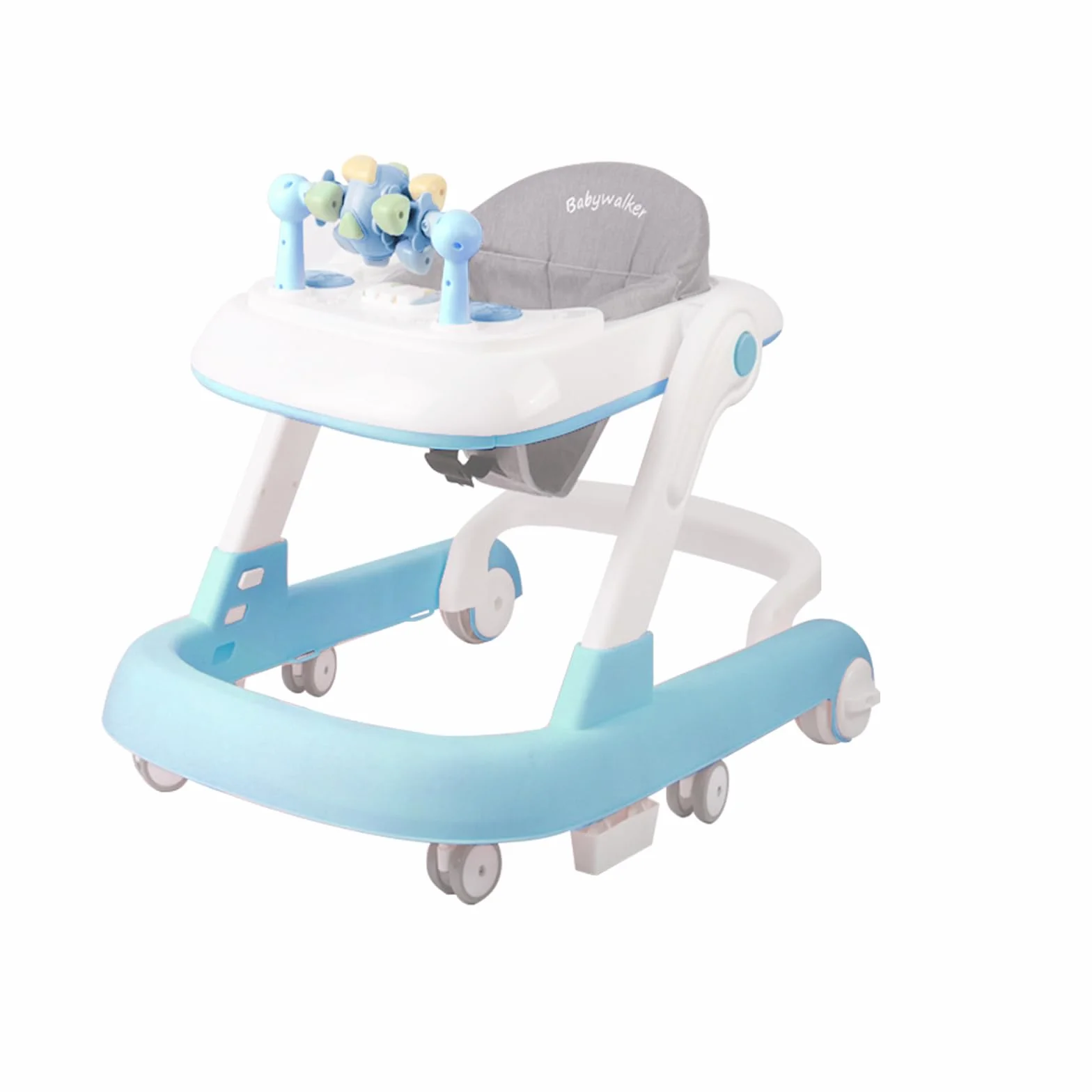 Trotteur Bébé 4-en-1 OHMG avec plateau multi-activités interactive, musique amovible, réglable en hauteur, pliable, jusqu'à 12 kg