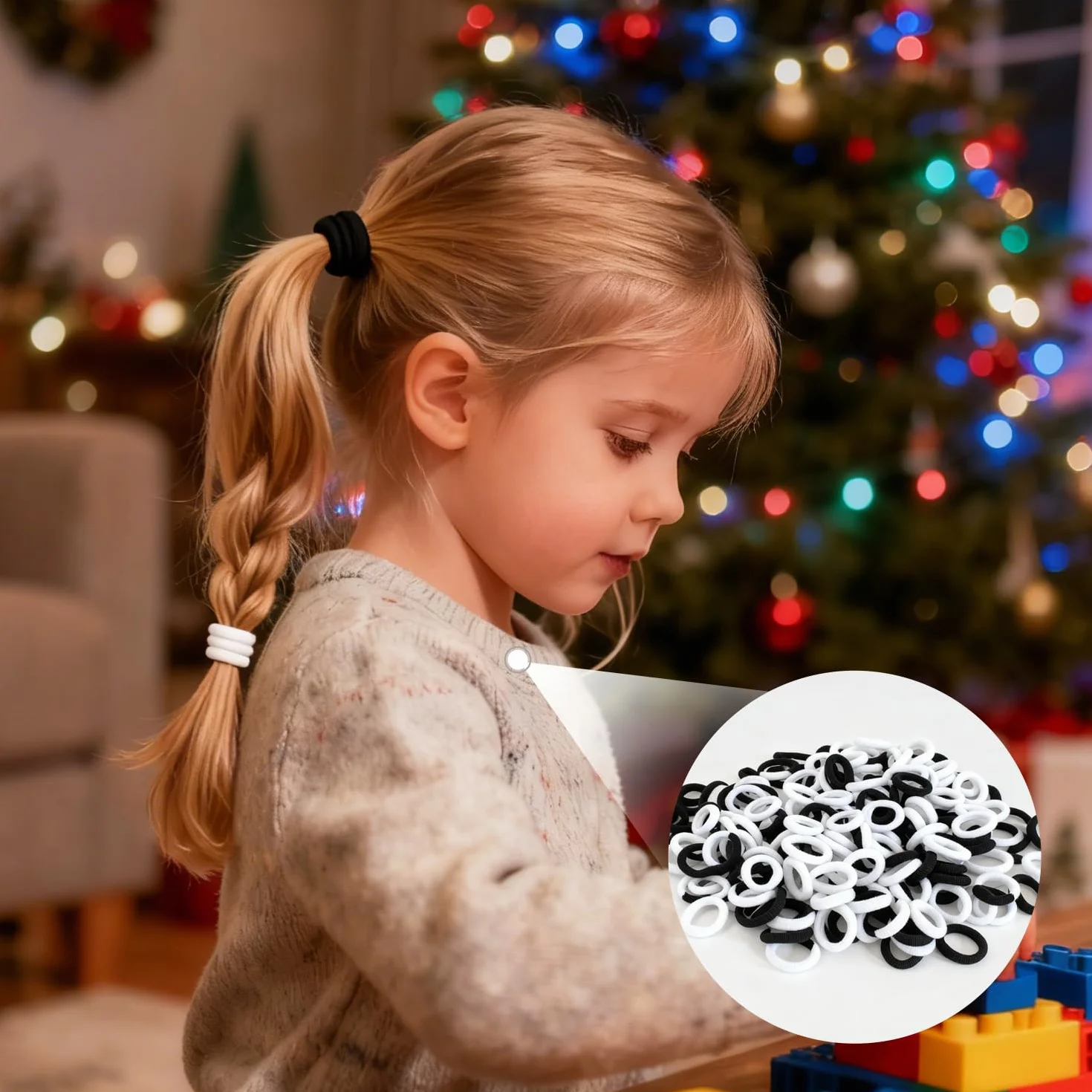 Élastiques Cheveux Bébé 20mm Noir Blanc pour Filles Enfants