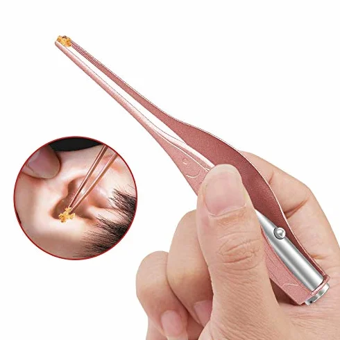 Pince à épiler LED avec lampe de poche étanche, nettoyage doux des oreilles, Rose Gold