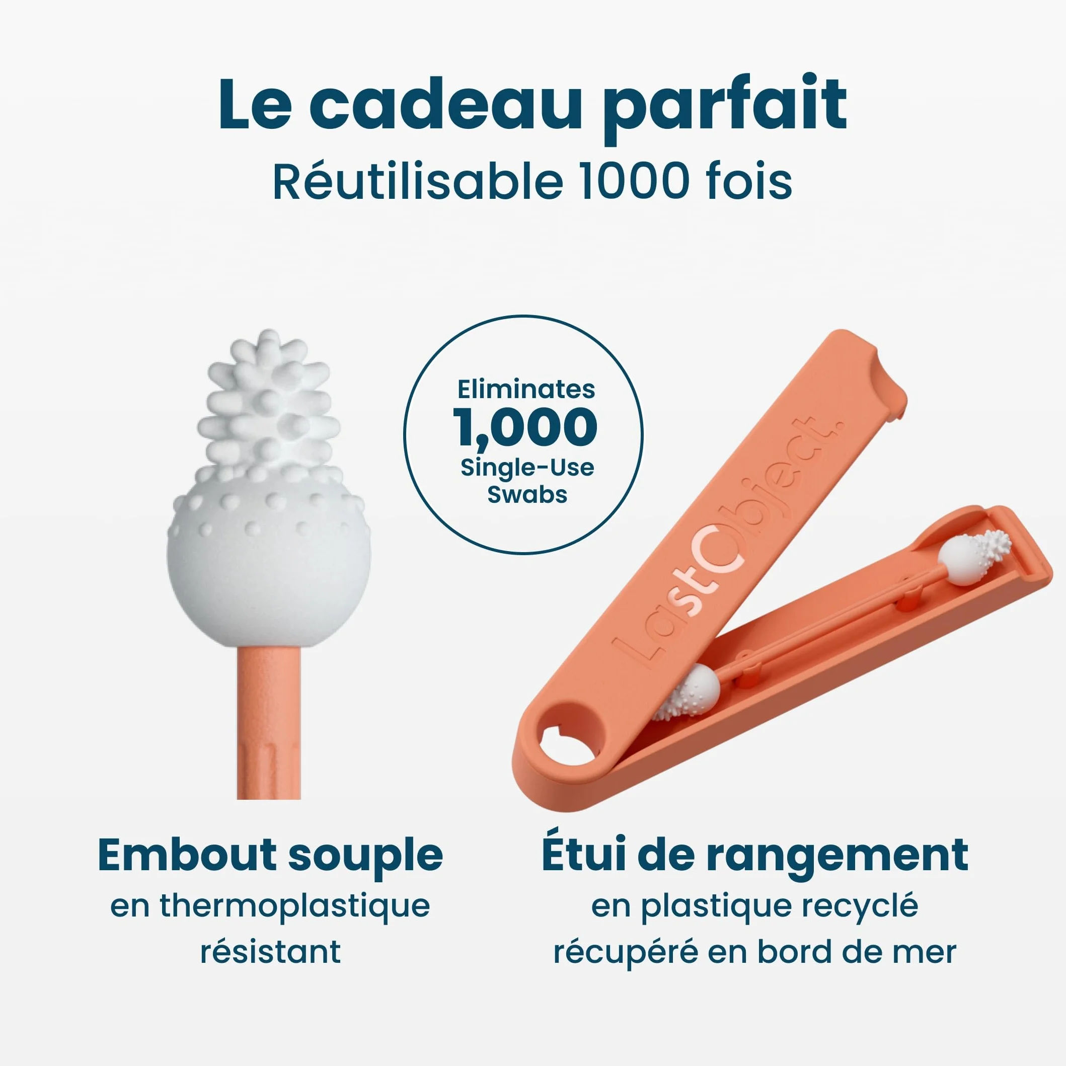 LastSwab® Bébé Cotons-tiges réutilisables en silicone – Nettoyeur oreilles nez nouveau-nés – Lavable sans BPA zéro déchet étui Pêche