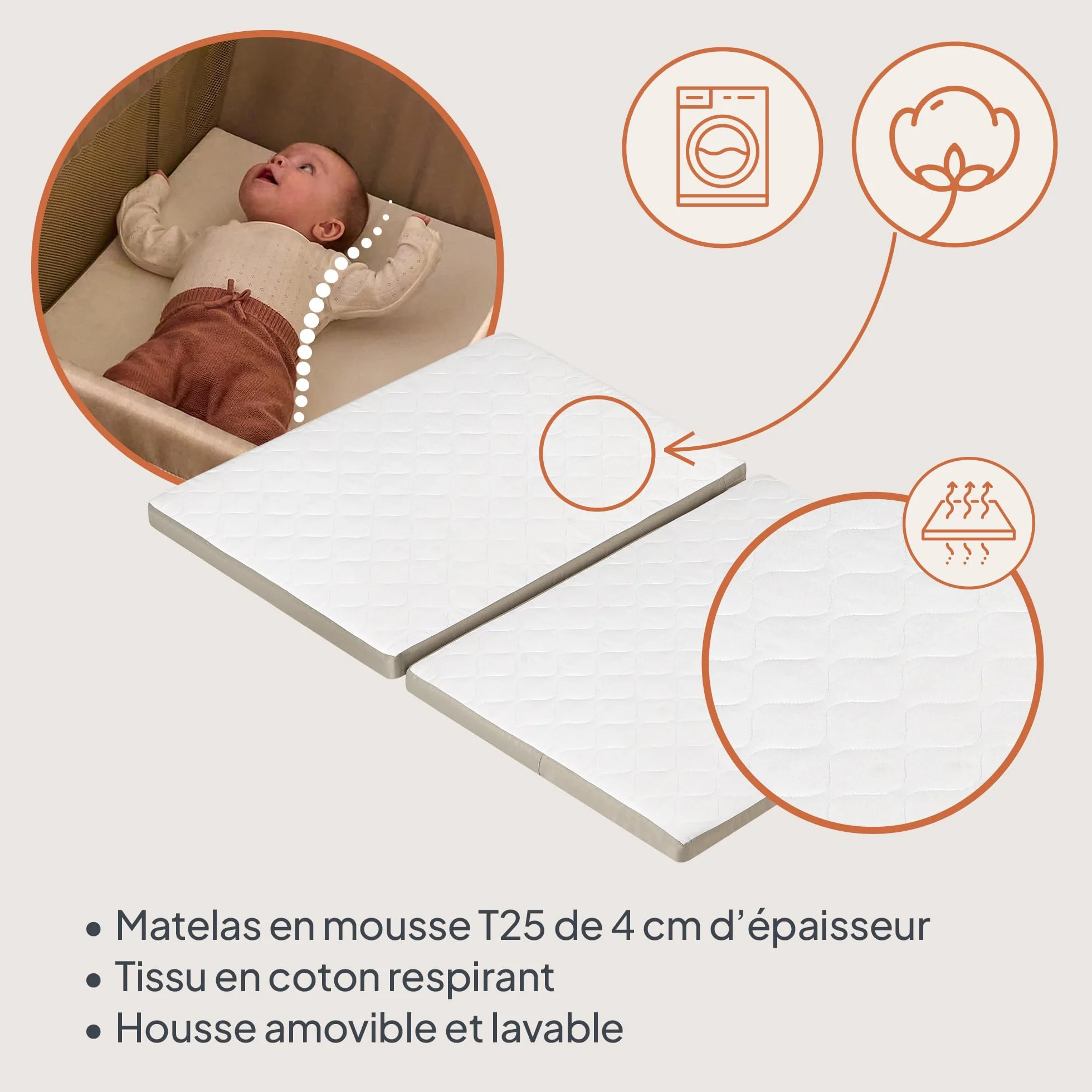 Lionelo Lit de Voyage Bébé Parc Enfant 3en1 Alice 0-15 kg Matelas Mousse 2 Niveaux Hauteur Pliable Léger Entrée Latérale Sac Voyage Beige