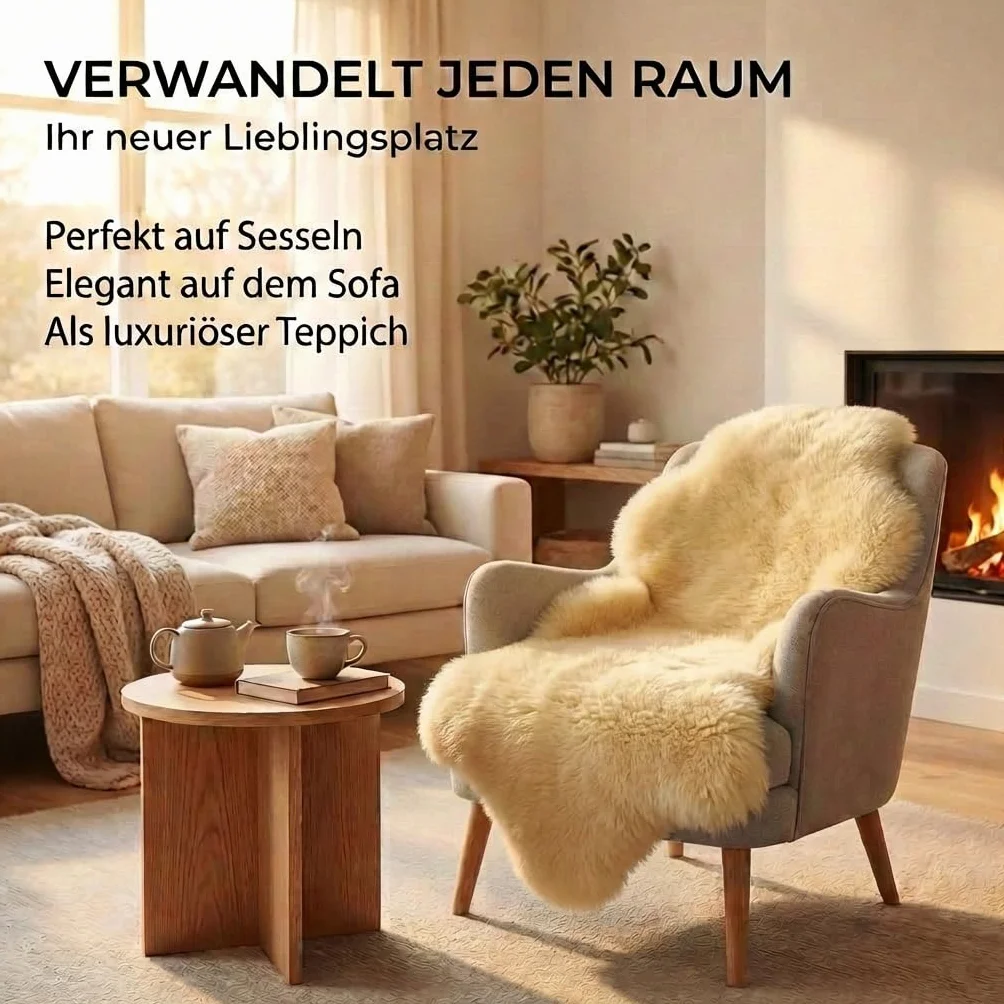 *** Notre LANABEST XXL Peau d'agneau Extra Grande. Lavable à 30° C. Tannage médical, fabriqué en Allemagne. Odeur agréable. Peau d`Agneau rasée a 3 cm. Longueur env. 100 cm
