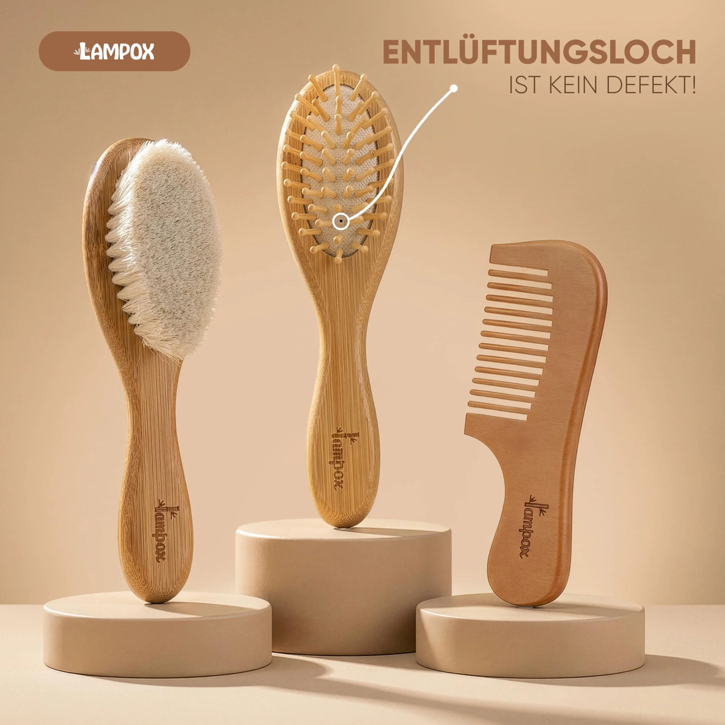 Brosse à cheveux bébé en bois naturel poils de chèvre doux peigne ensemble