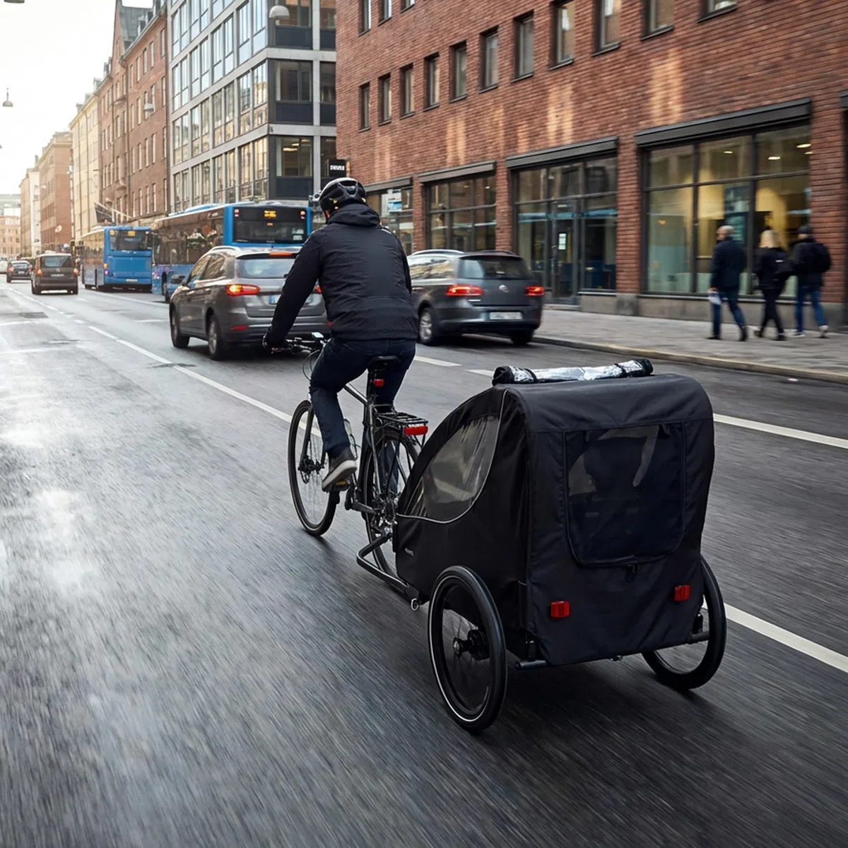 Track Remorque de vélo pour 2 enfants à partir de 9 mois jusqu'à 22 kg/120 cm/6 ans, pliable compact, avec panier de rangement et harnais à 5 points, max. 45 kg, noir
