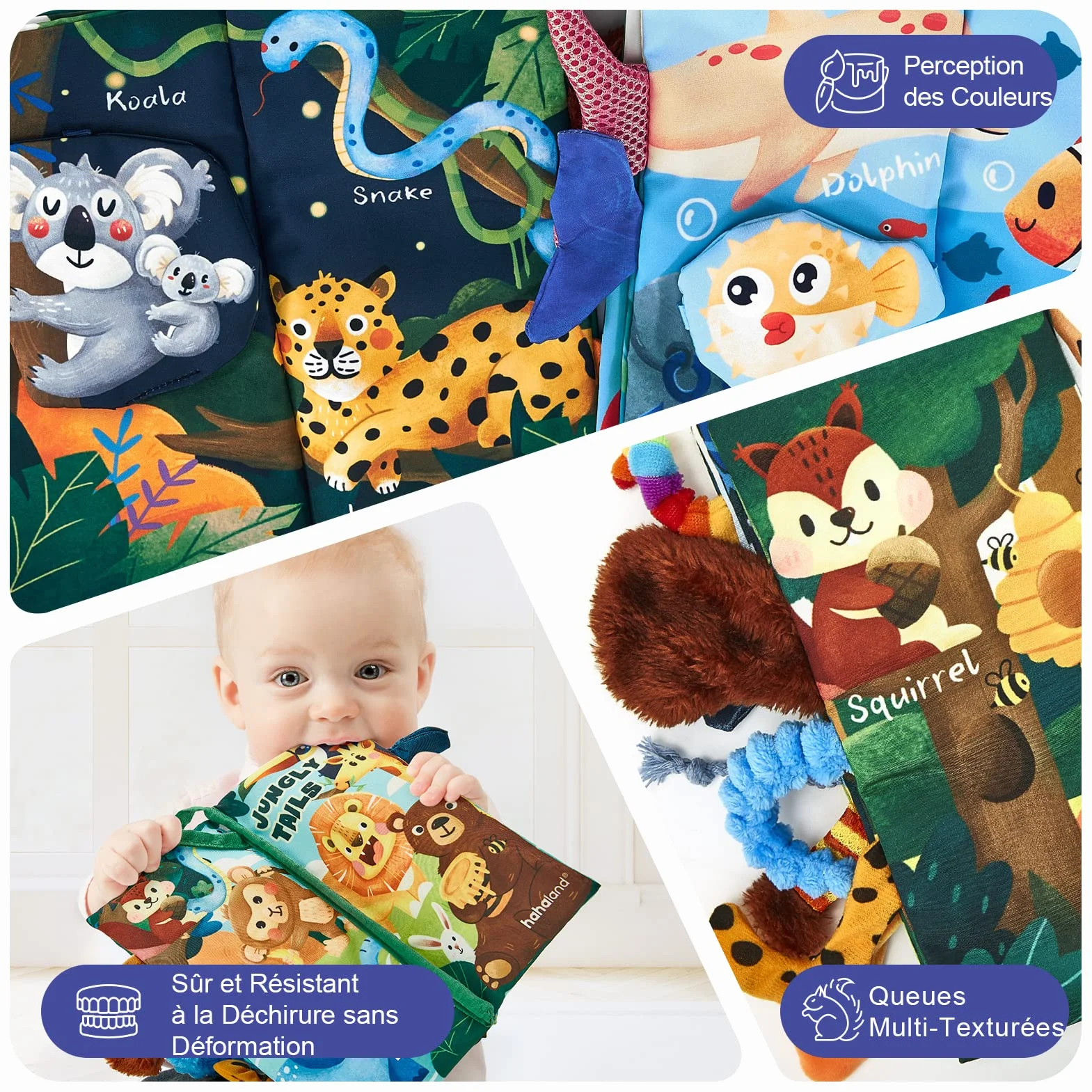 hahaland Livre Tissu Bébé 0-3-6 Mois Jouet Poussette 8-9 Mois Set Doux Froissé Cadeau Naissance Fille Garçon 2PCS