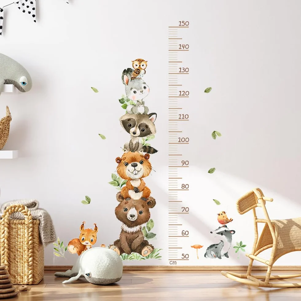 Toise Murale Enfant 50-150 cm - Tableau de Hauteur Animaux de la Forêt - Stickers Muraux pour Crèche