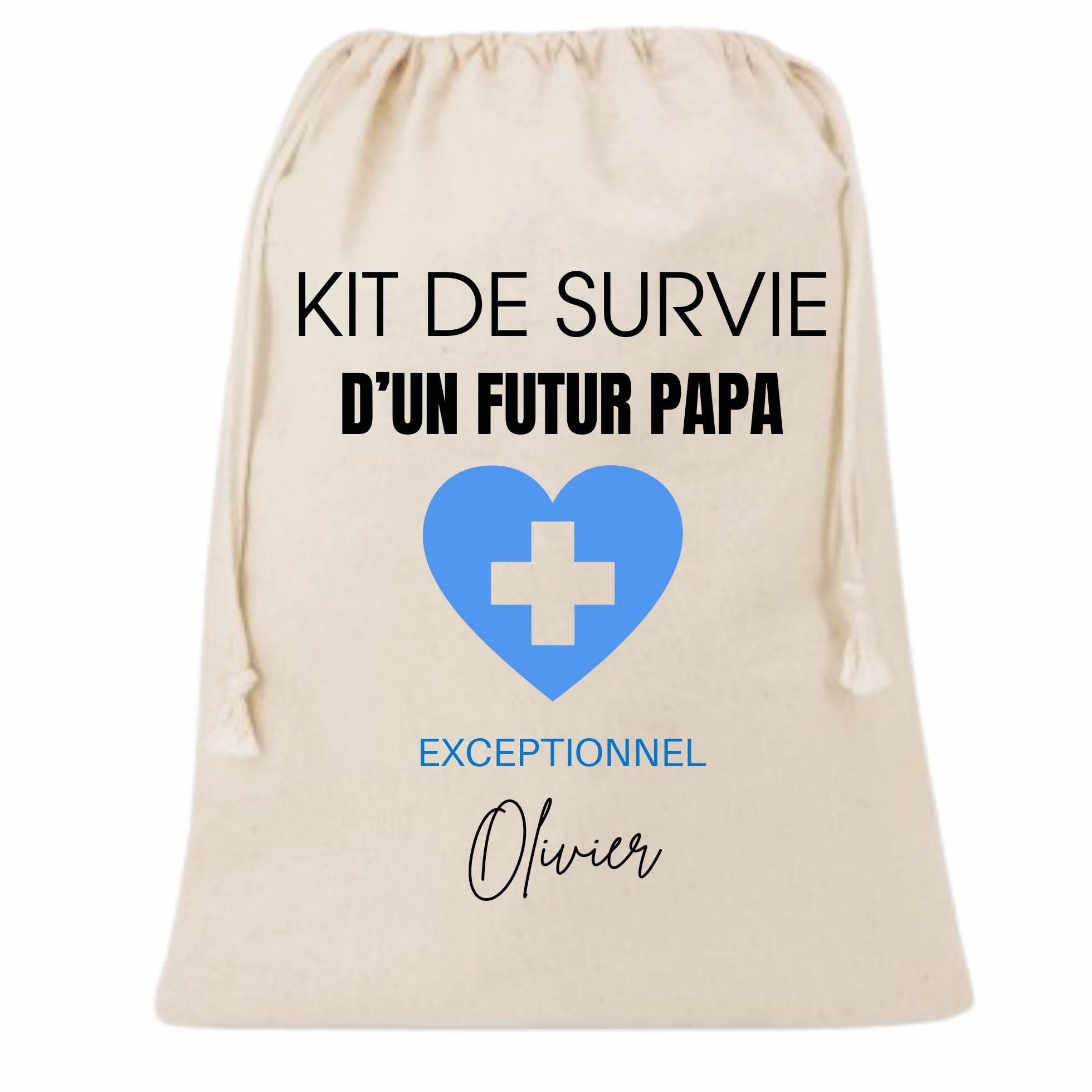 Kit de Survie Futur Papa Personnalisé avec prénom, Pochon Cadeau 34 x 23 cm