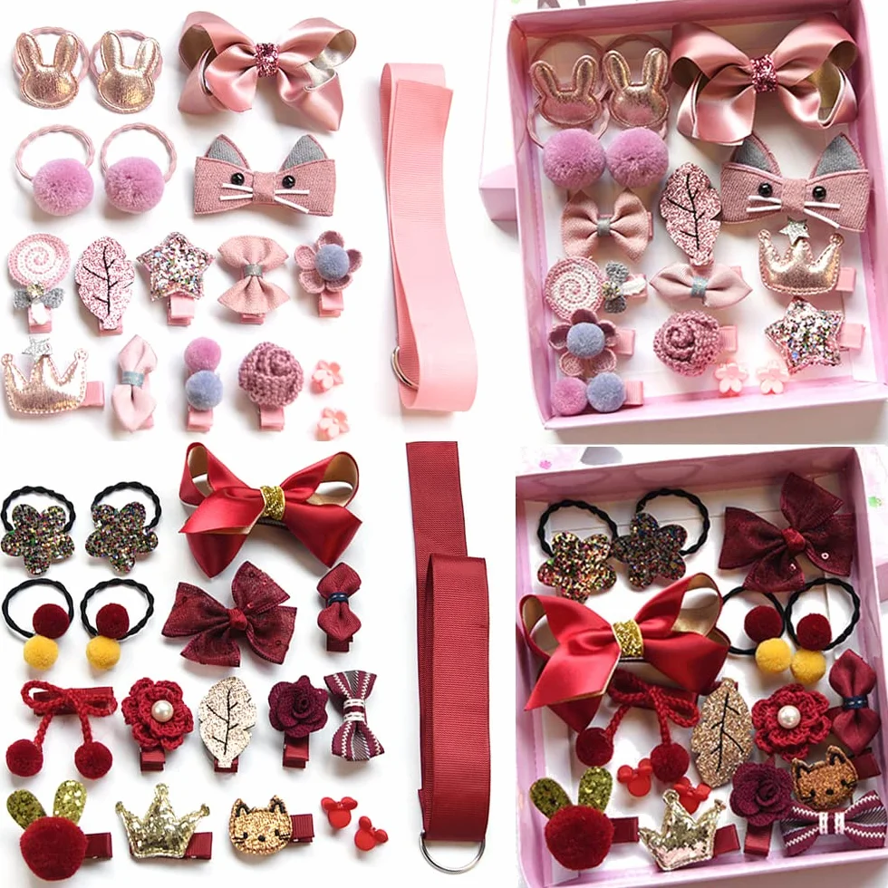 Accessoires de cheveux bébé fille 36 pièces clips arcs élastiques cravates boîte-cadeau