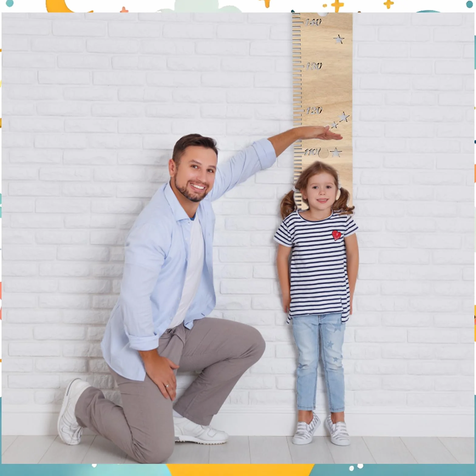 Toise Murale en Bois pour Enfants, Règle à Mesurer Amovible Décoration Murale Bébé