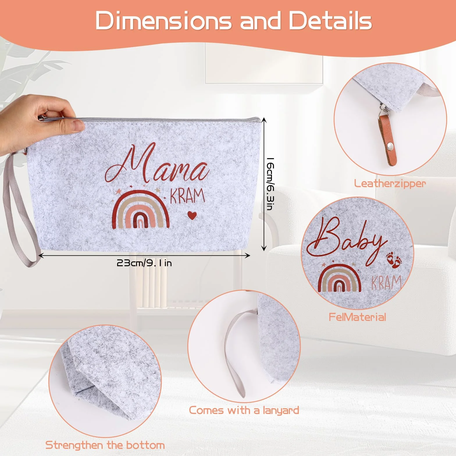 Trousse de Maquillage en Feutre Gris Clair pour Femmes Enceintes Cadeau de Naissance Baby Shower