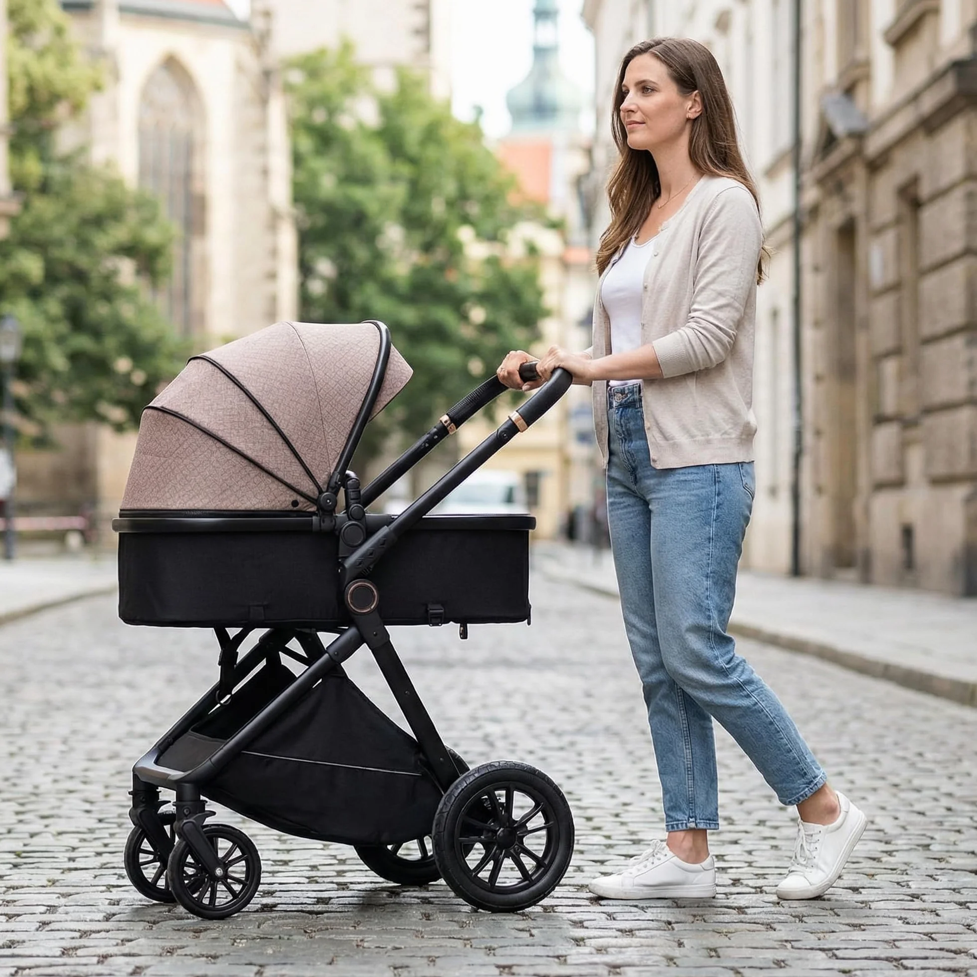 Poussette 3 en 1 Siège Auto Léger Bébé Pliable 0-36 Mois Kaki