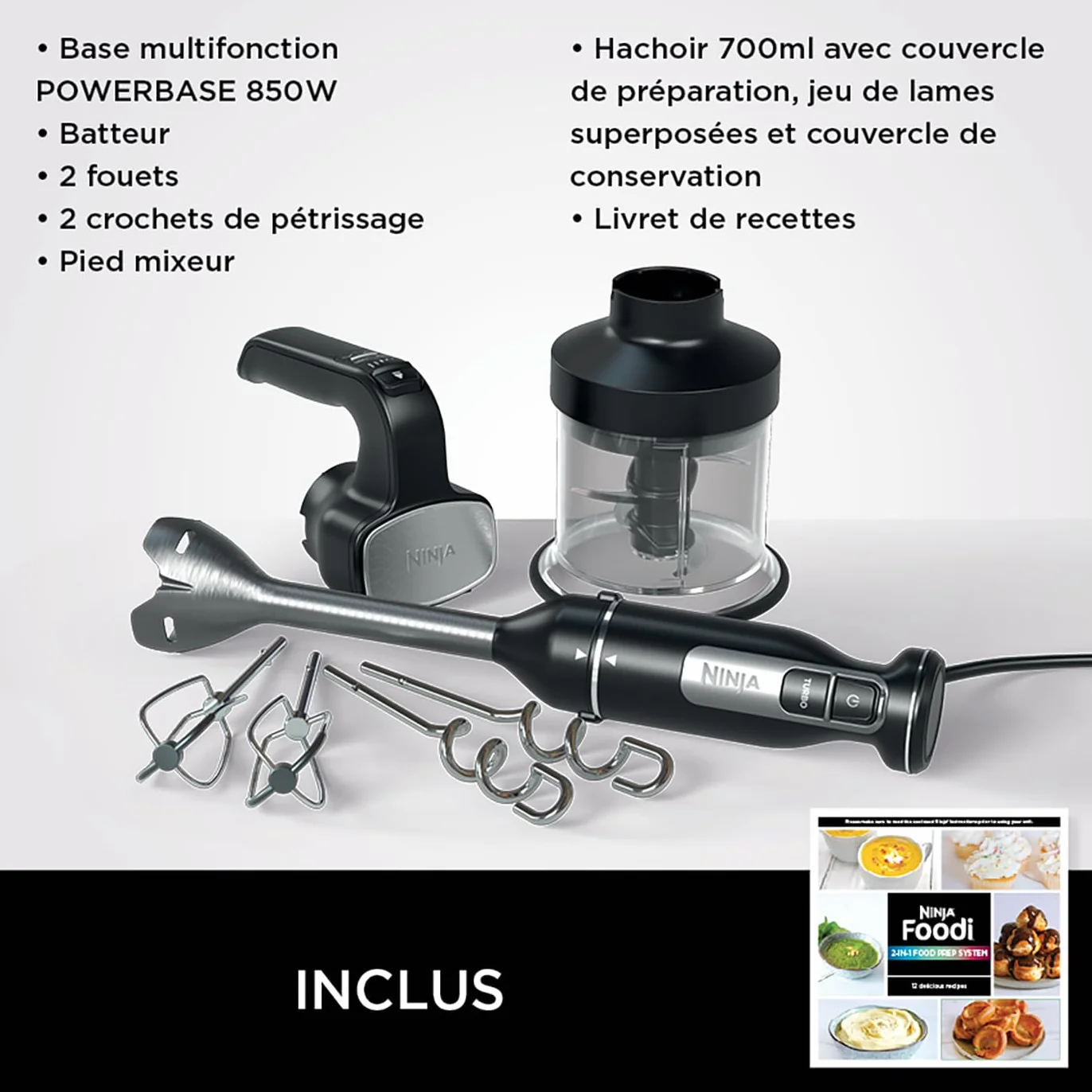 Ninja Foodi 3-en-1 Mixeur et Hachoir à main 850W noir CI100EU