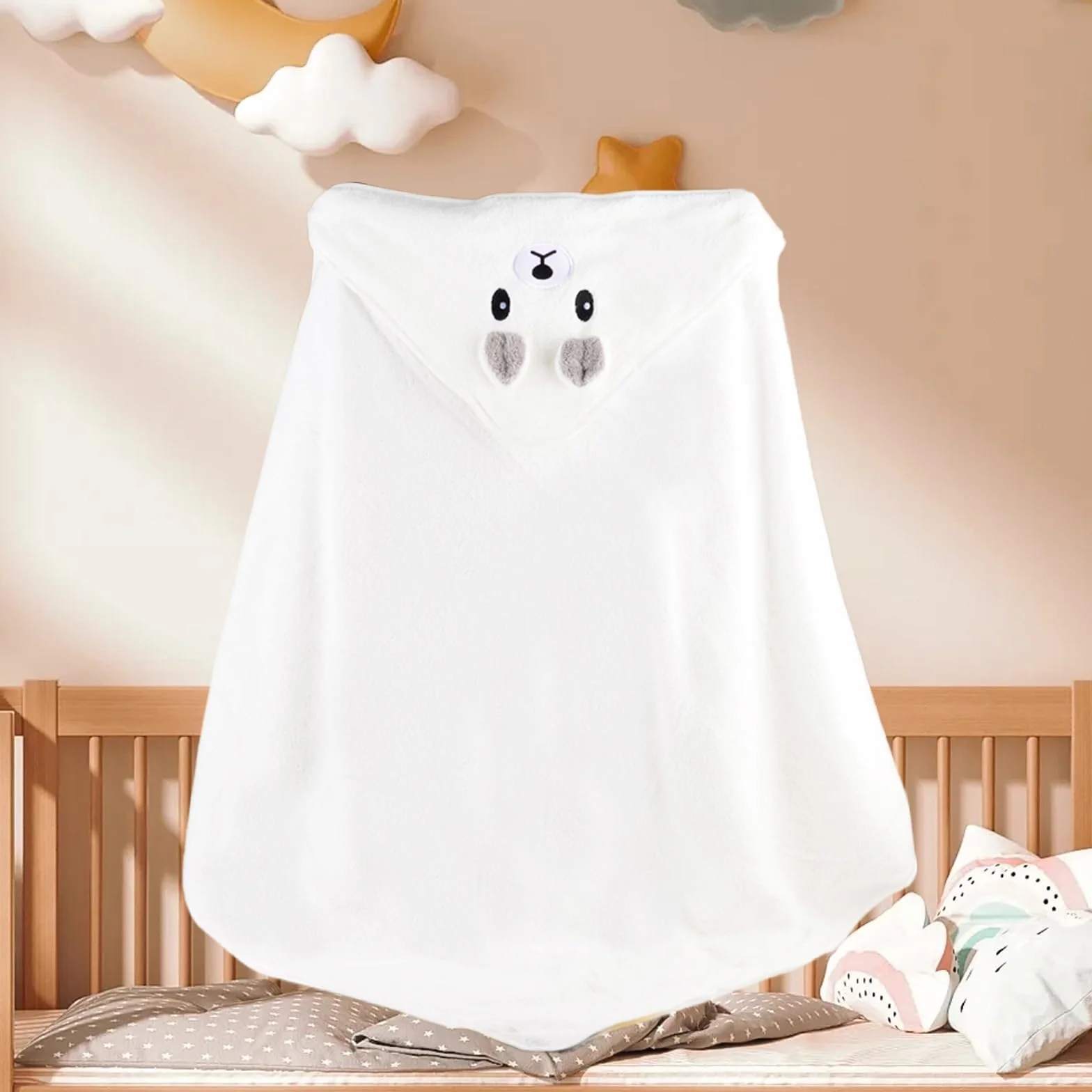 Cape de Bain Bébé 4 Pièces Serviette à Capuche Super Absorbante